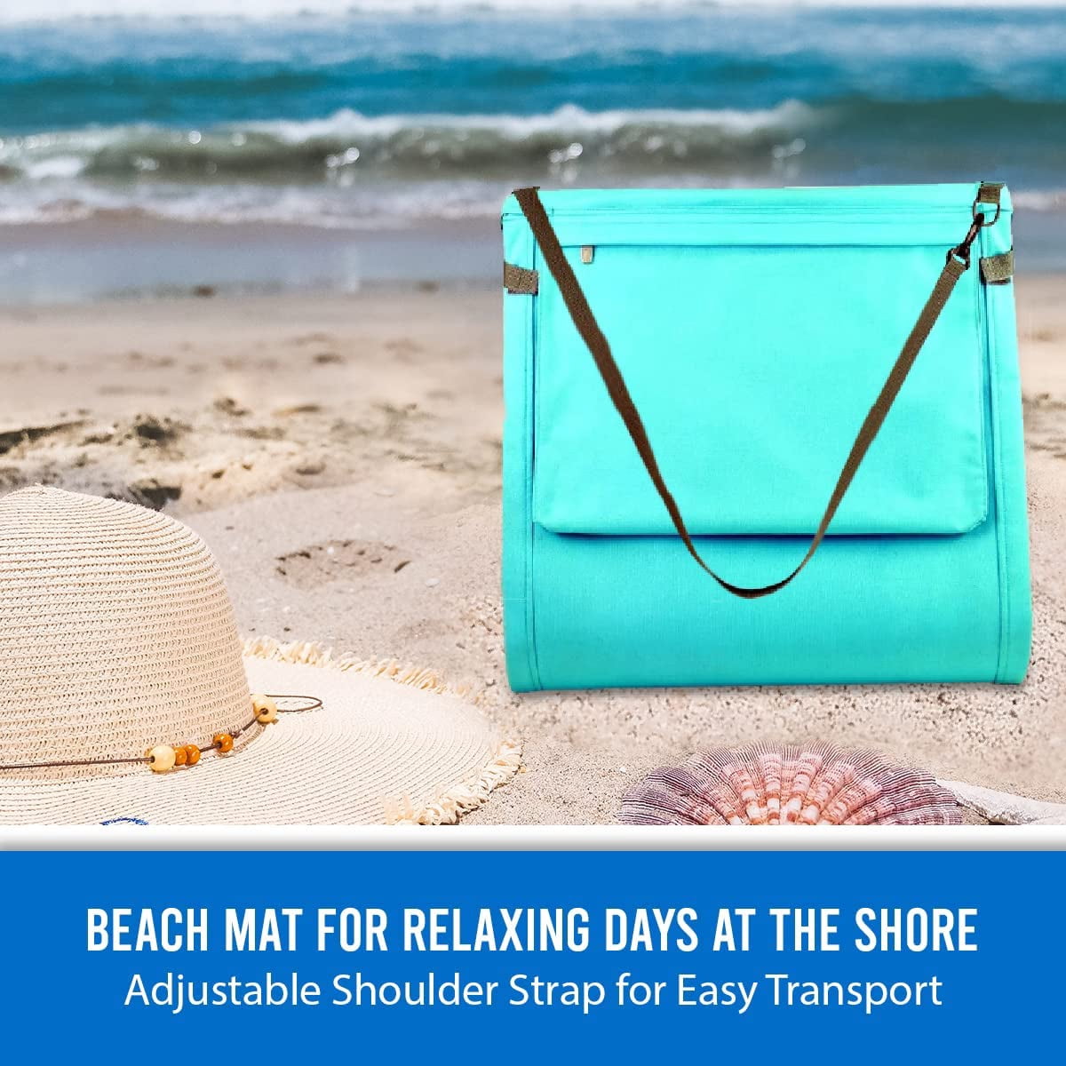 Bo-Toys Portable Beach Mat Padded Lounge Chair with Attached Tote (Blue, 21.25 in x 63.5 in) pw5hw
