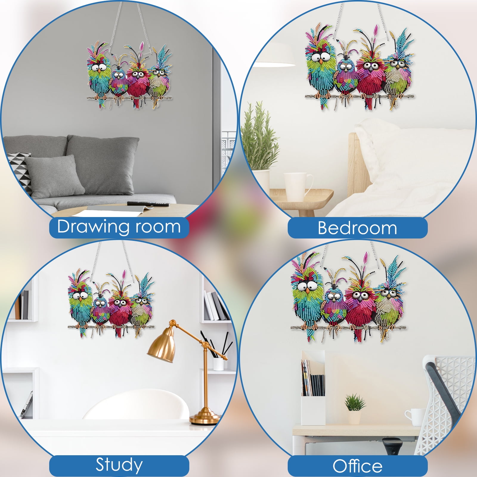 Wekvgz 5D Diamond Painting Ornament Kit, Double Sided Bird Craft Set for Home Decor (Multicolor, 1 Pack) qi3bw