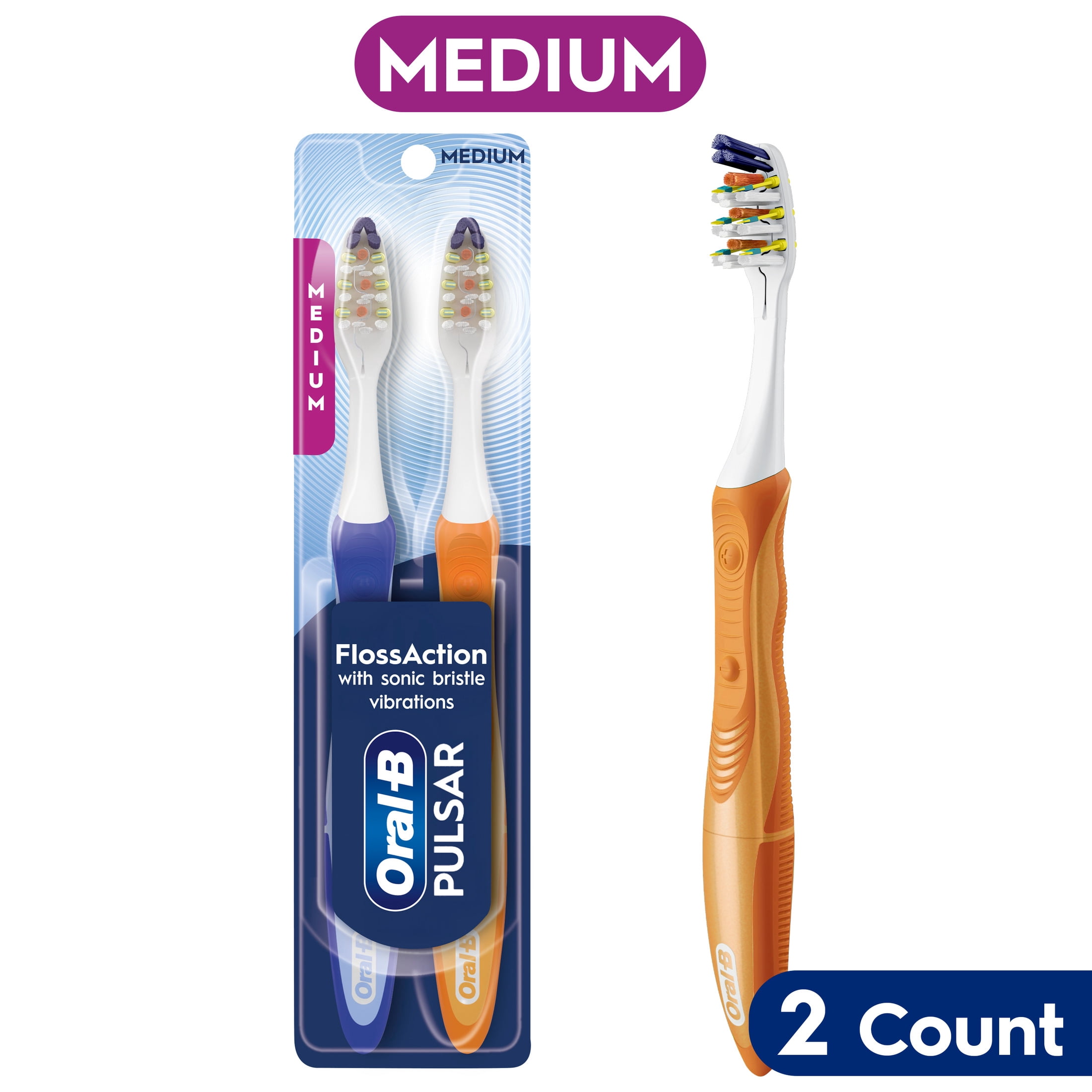 Oral-B Pulsar Battery Powered Toothbrush, Medium Bristles, Expert Clean (2 Count) 1ibz2