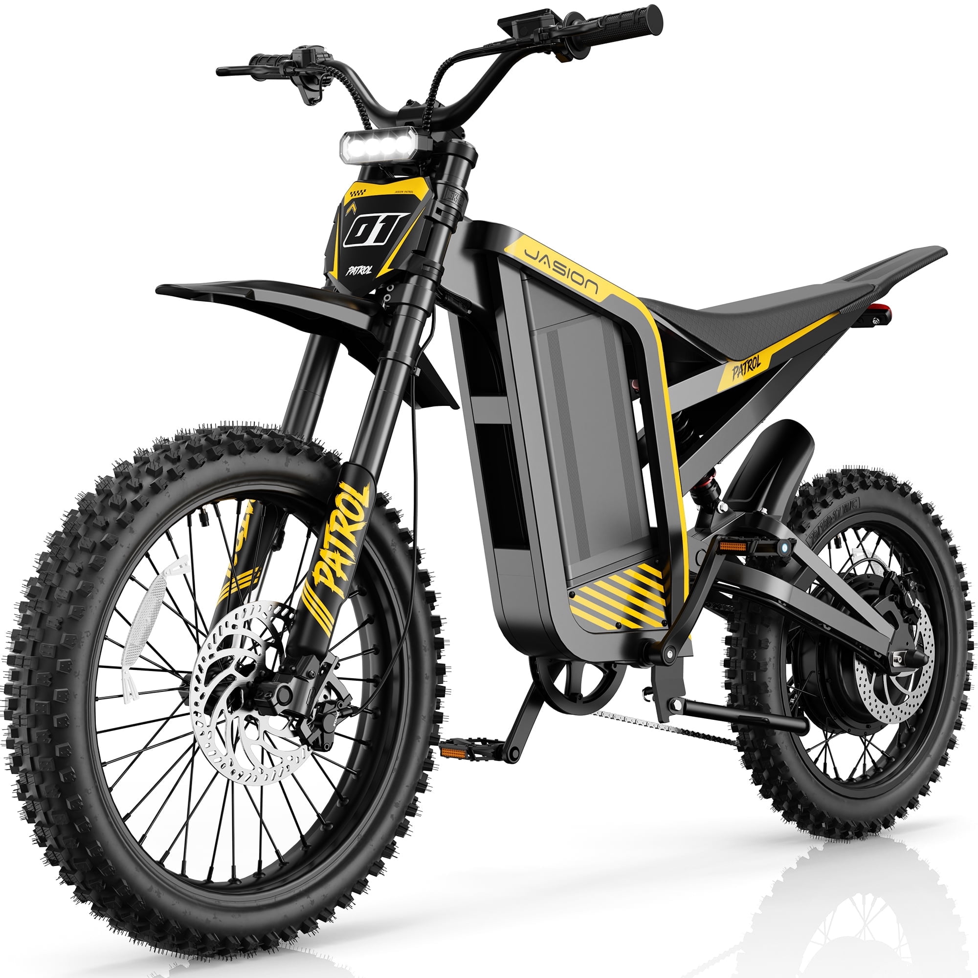 Jasion Patrol Electric Dirt Bike for Adults, 4000W Peak Motor, 52V 30Ah Battery, Fat Tire Off-Road E-Motorcycle (Yellow, 19 in/17 in) 3r5vd