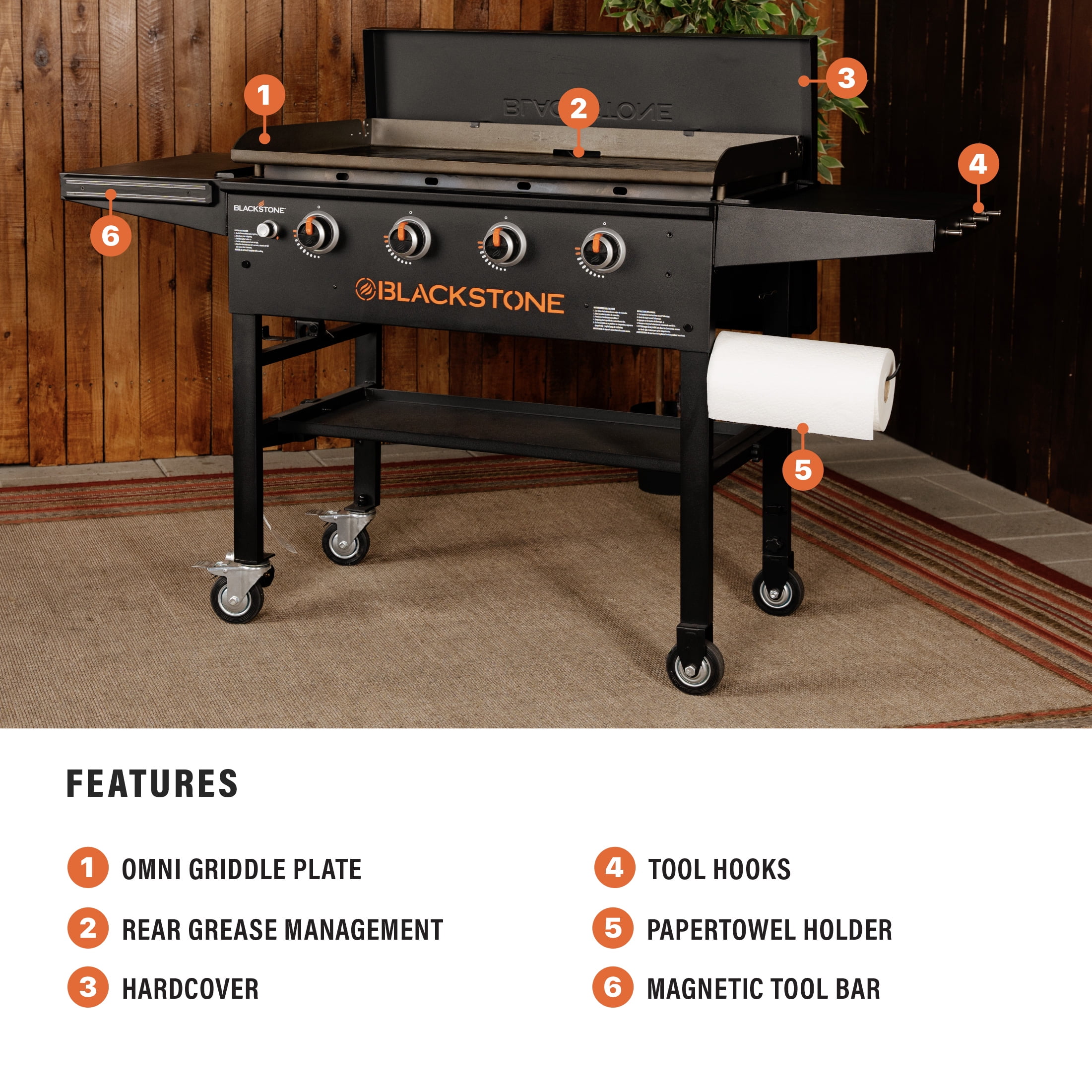 Blackstone Original Outdoor Griddle, 4-Burner 36 in Flat Top Grill with Hard Cover (Black, 36 in) 0vzzm