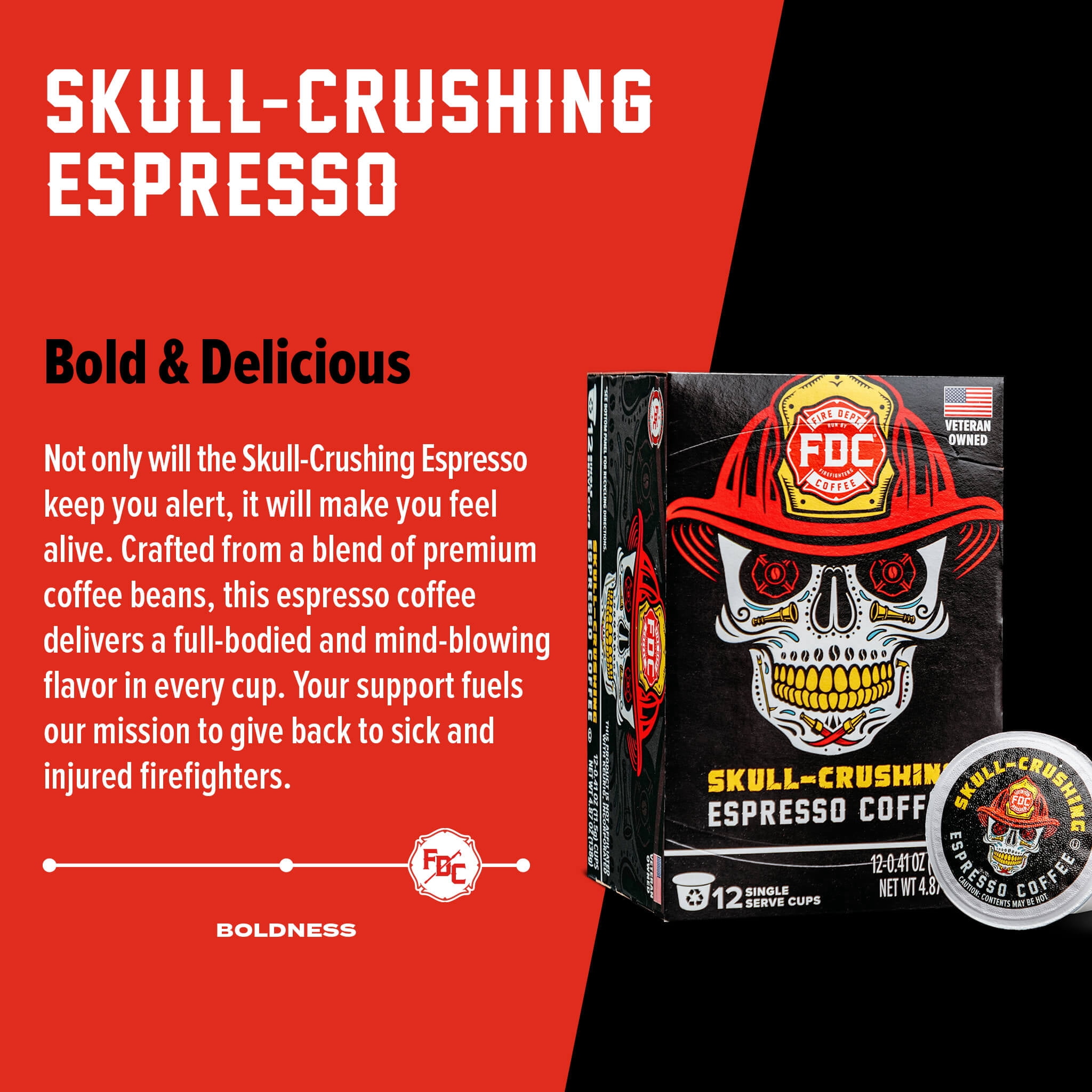 Fire Department Coffee Skull-Crushing Espresso Dark Roast Coffee Pods (12 Pack) hzezm