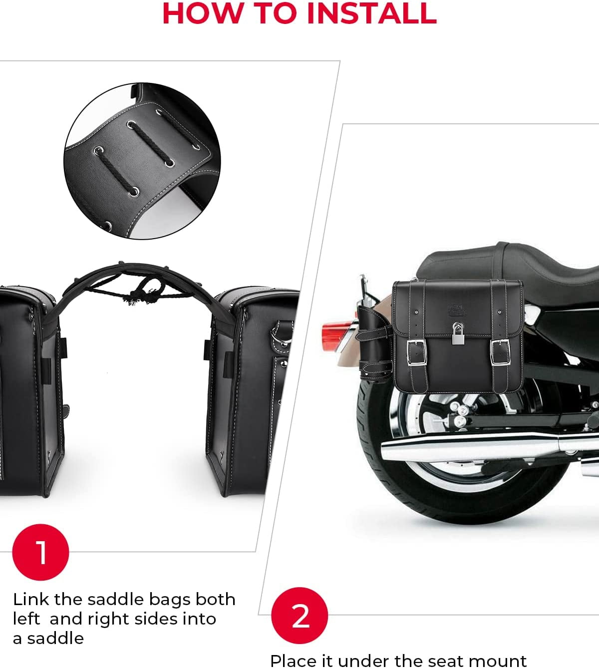 KEMIMOTO Motorcycle Saddlebags Universal Faux Leather Side Luggage Bags with Cup Holder (Black, 20L) cust7