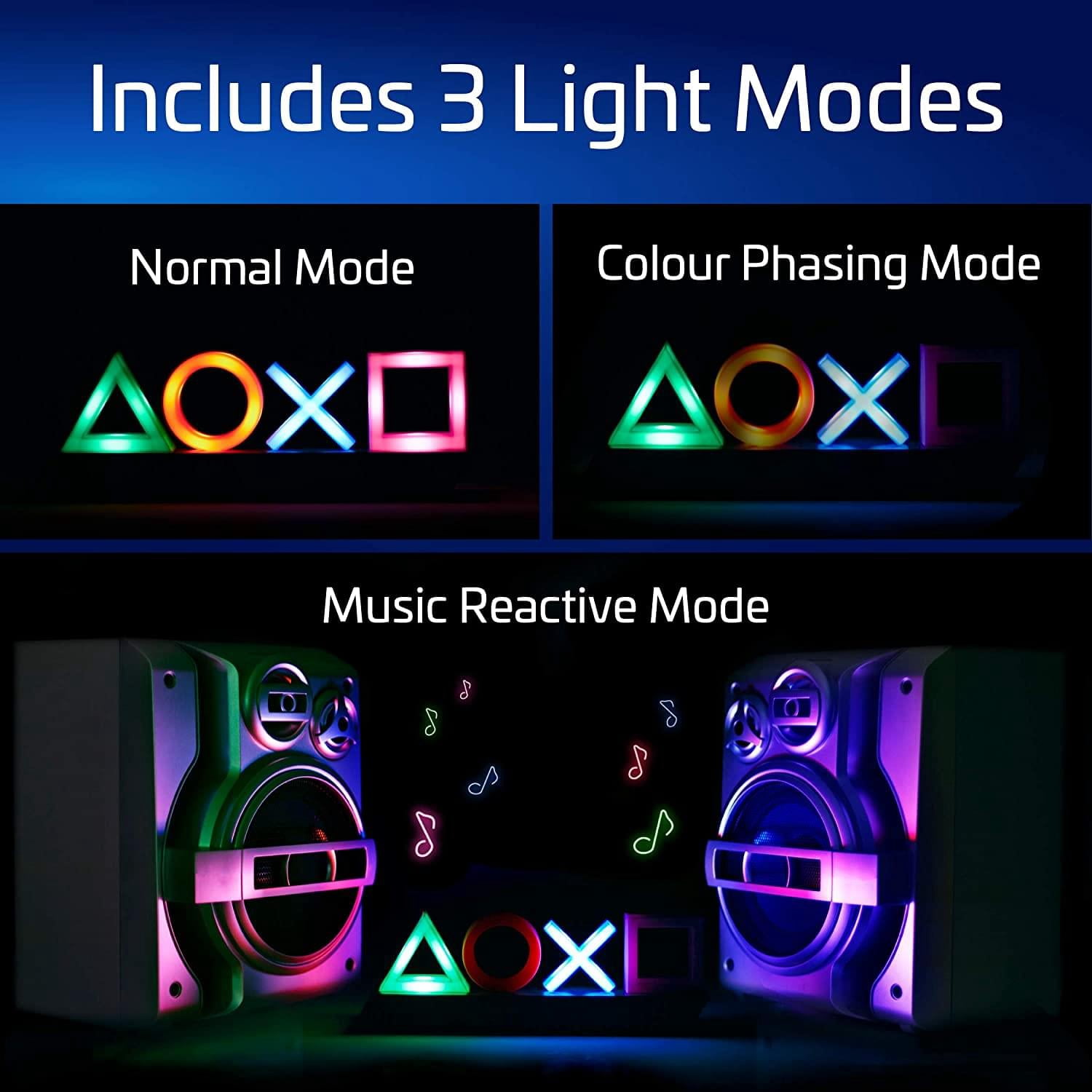PlayStation Icons Light Gaming Room Decor with 3 Modes (Multi-Color, 12 in) 0r64m