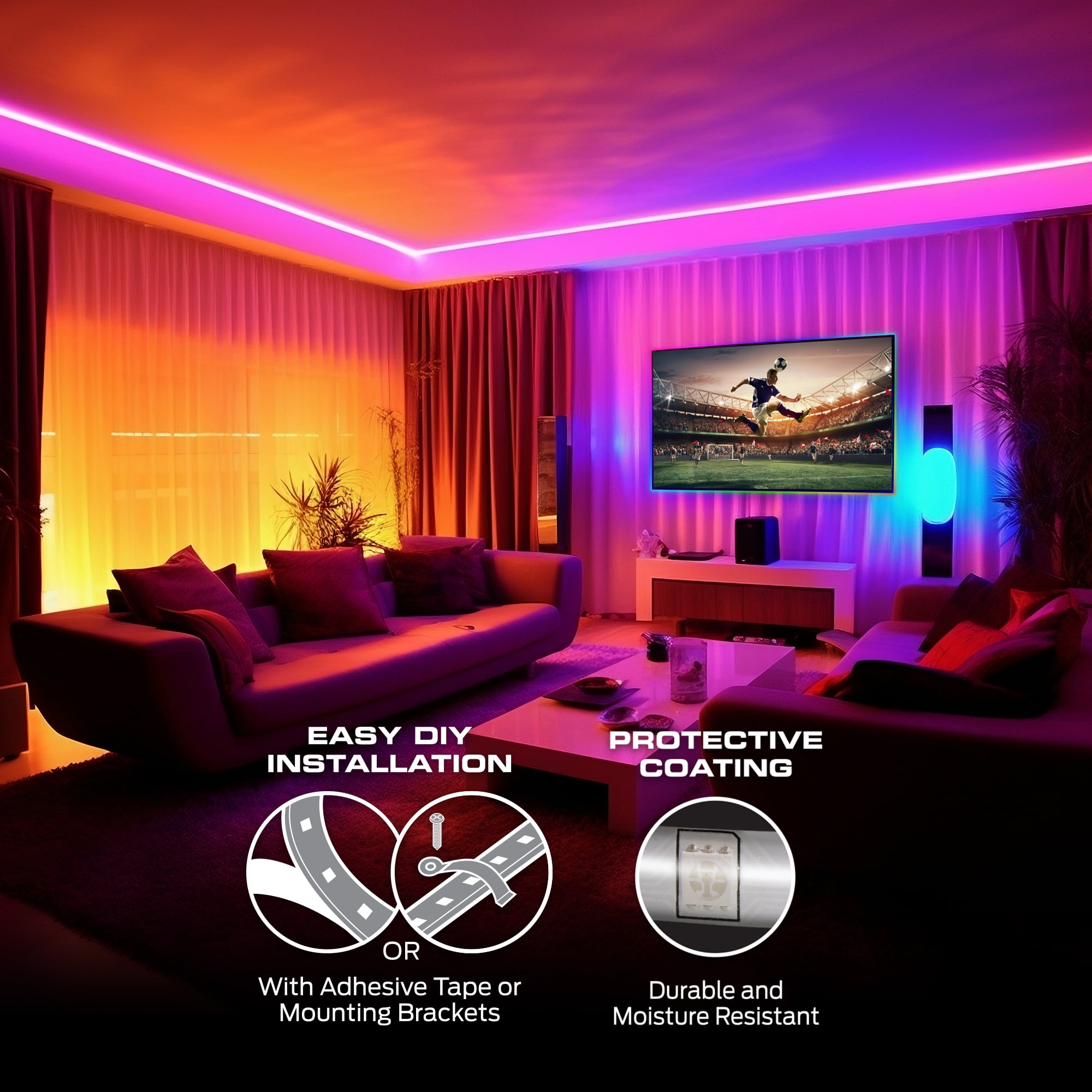 Monster Smart LED Light Strip, Multi-Color Flow, Sound Reactive, Razer Chroma Compatible (100 ft) bfry7
