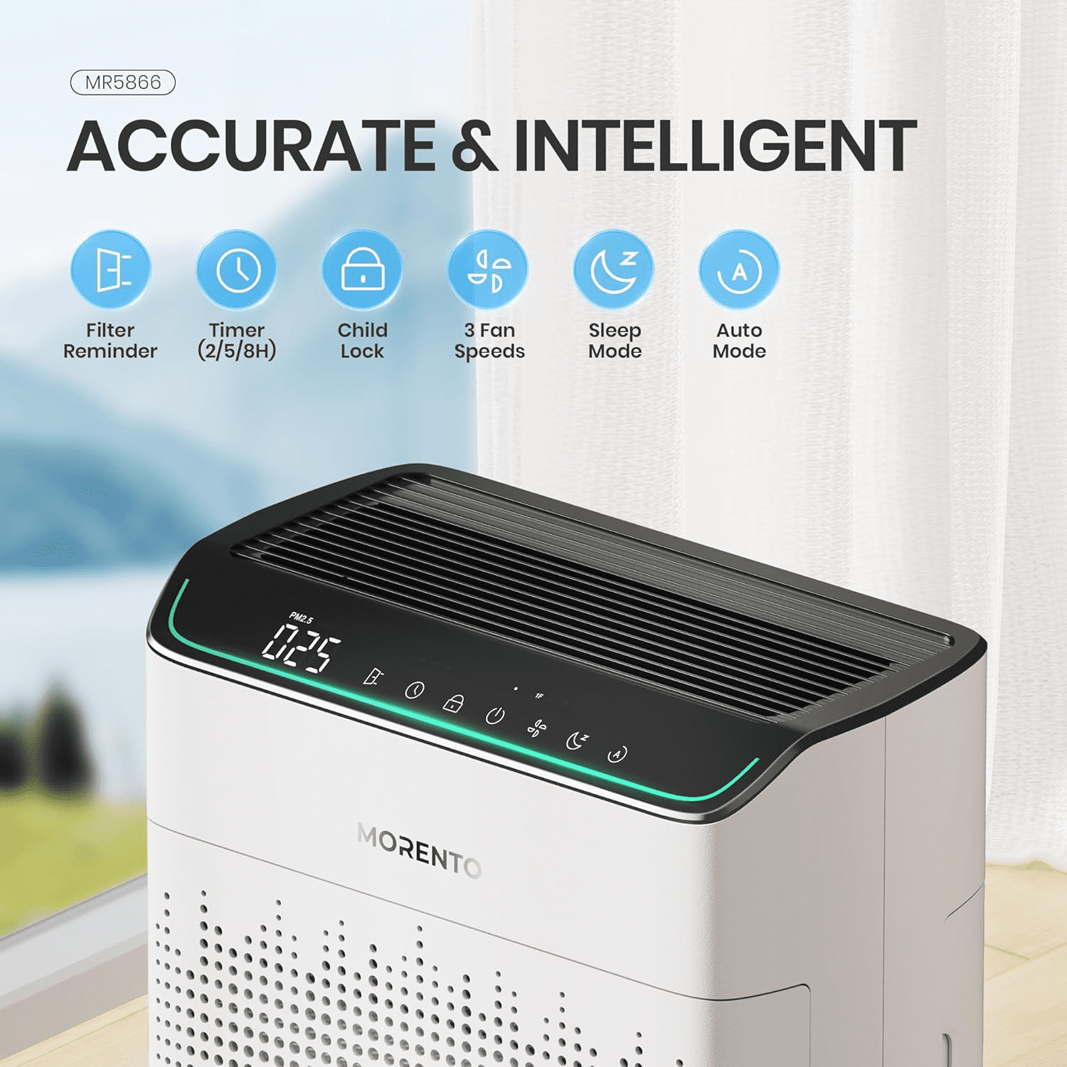 MORENTO Smart Air Purifier for Large Rooms, HEPA Filter for Smoke, Dust, and Pet Dander, Wi-Fi and Alexa Compatible (White, 1290 sq ft) owutf