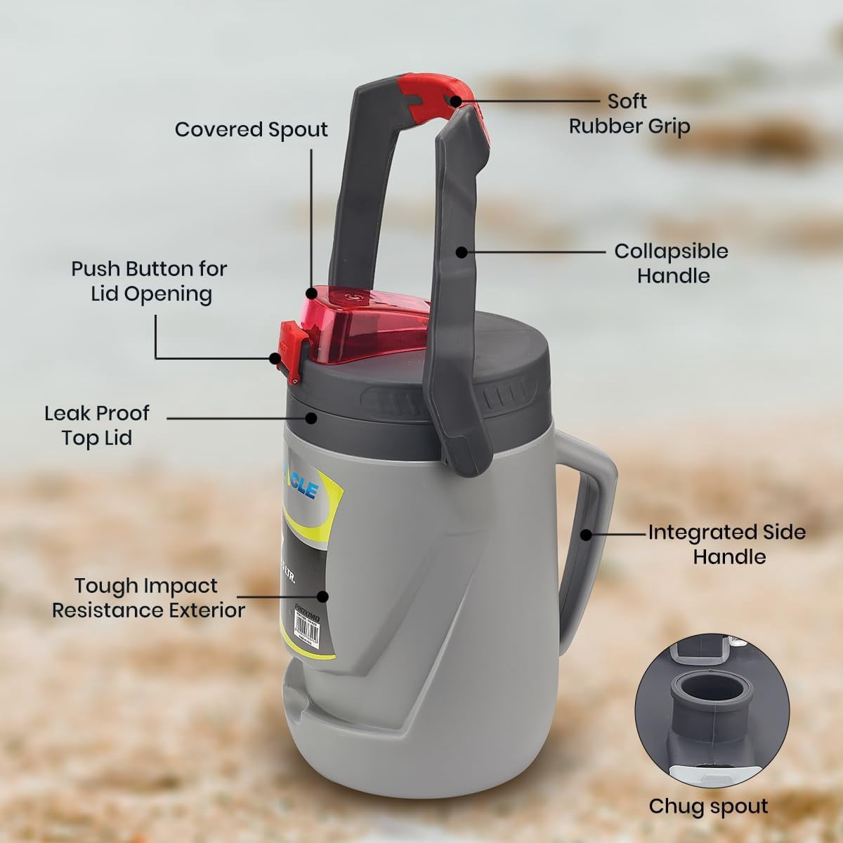 Pinnacle Thermoware Insulated Water Jug with Spout, Double Wall Foam Insulation, Leak-Proof Flip Lid (Red, 85 oz) mveff