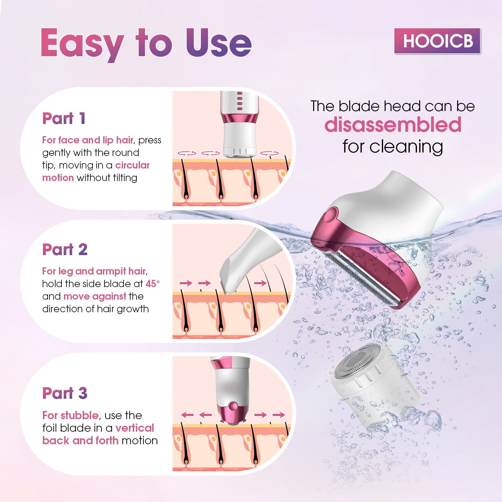 HOOICB Electric Razor for Women, 5-in-1 Rechargeable Cordless Bikini Trimmer and Hair Removal Set (Pink) 629pr