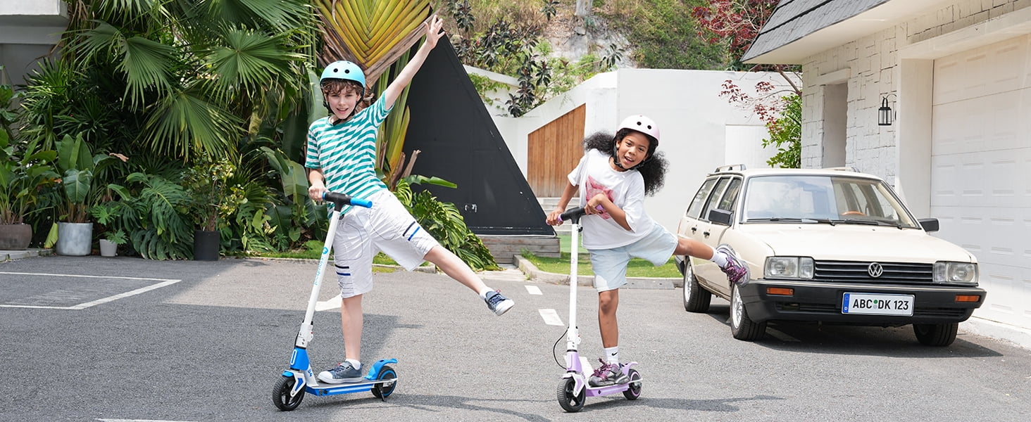 Rolldustry Electric Scooter for Kids with 200W Motor, 3 Speed Settings, LED Display, and Colorful Lights (Blue, 15.2 lbs) 5ge3y