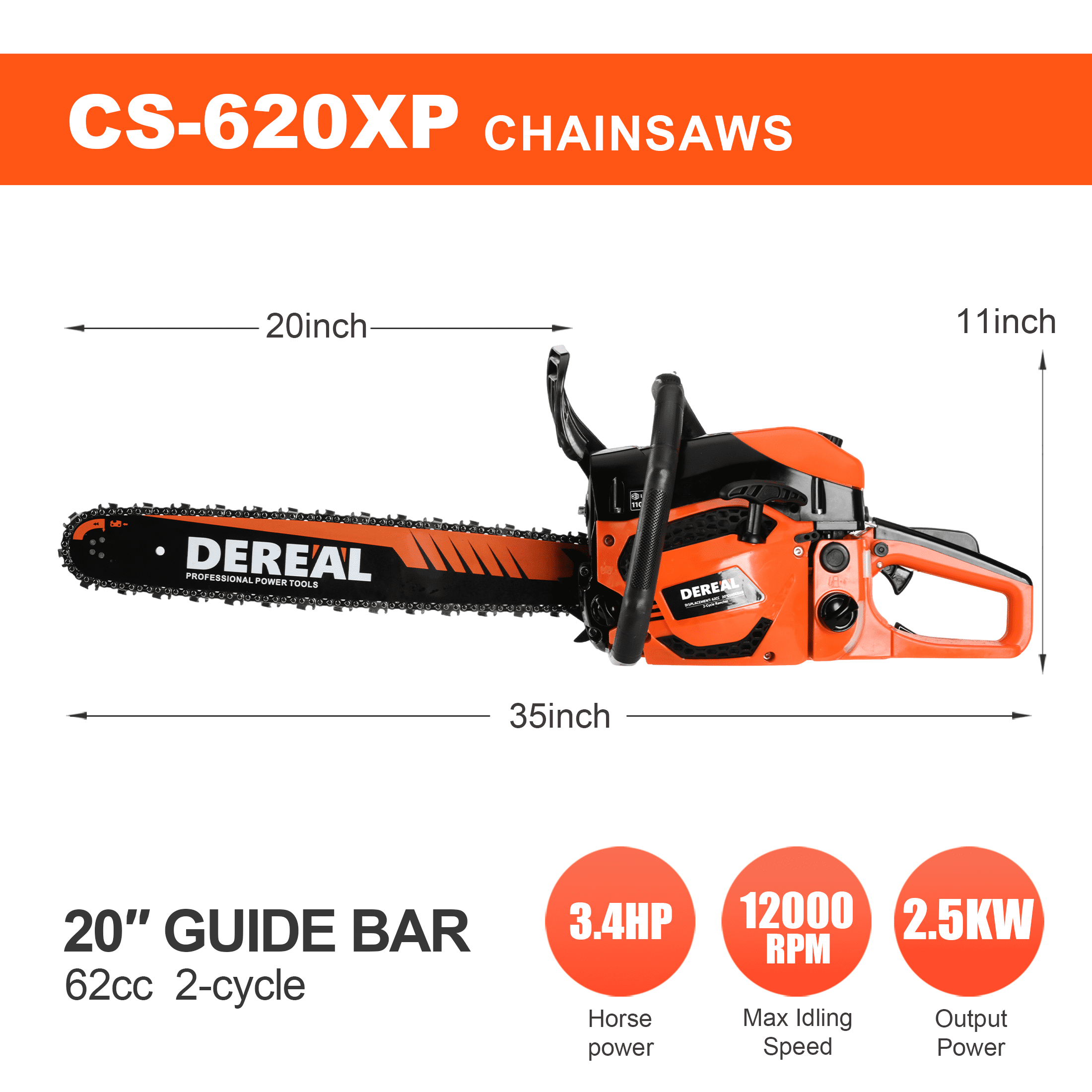 Vetoper 62CC Gas Chainsaw, 2-Stroke Heavy-Duty Wood Cutting Saw with Automatic Oiler (Orange, 20 in) vgowf