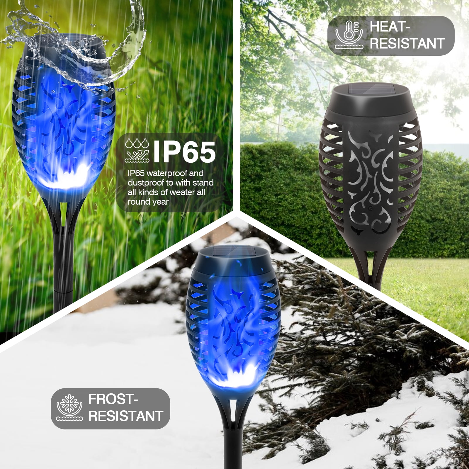 CATGOOD Solar LED Flickering Flame Torch Lights, Waterproof Outdoor Landscape Lighting (Blue, 12 Pack) o636d