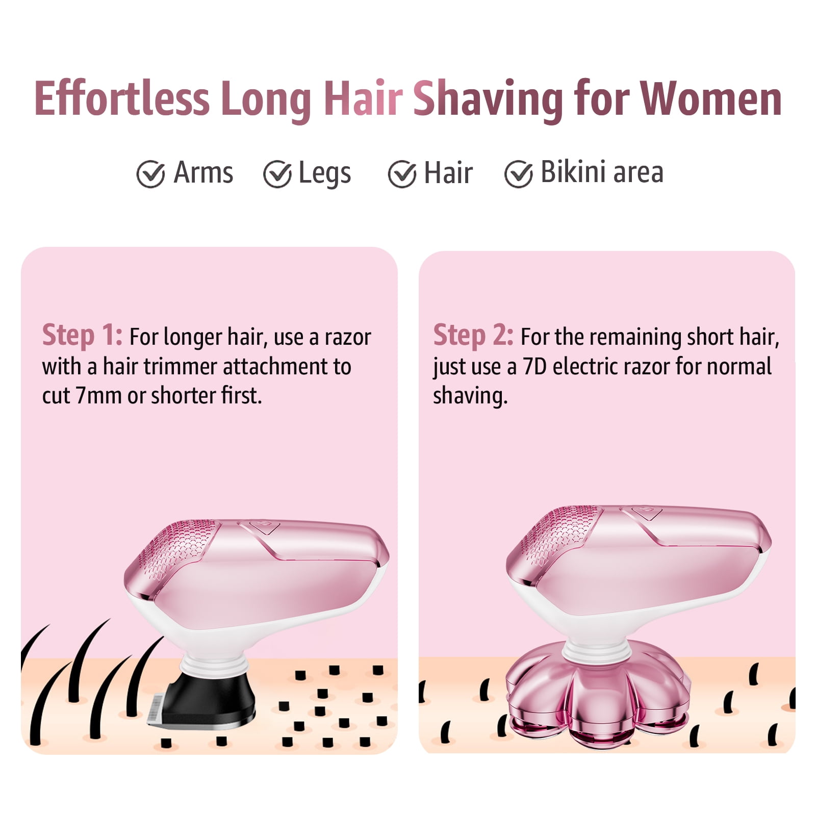 Skdwakiz 5-in-1 Electric Shaver for Women, Cordless 7D Rotary Razor for Legs and Bikini (Pink) sa9nm