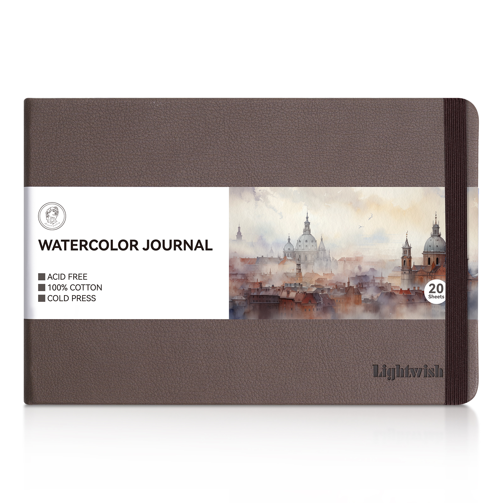 Lightwish Watercolor Sketchbook, 100% Cotton Cold Press 140lb Paper for Watercolor, Gouache, and Acrylics (Brown, 7.6 x 5.1 in, 20 Sheets) tx4kd