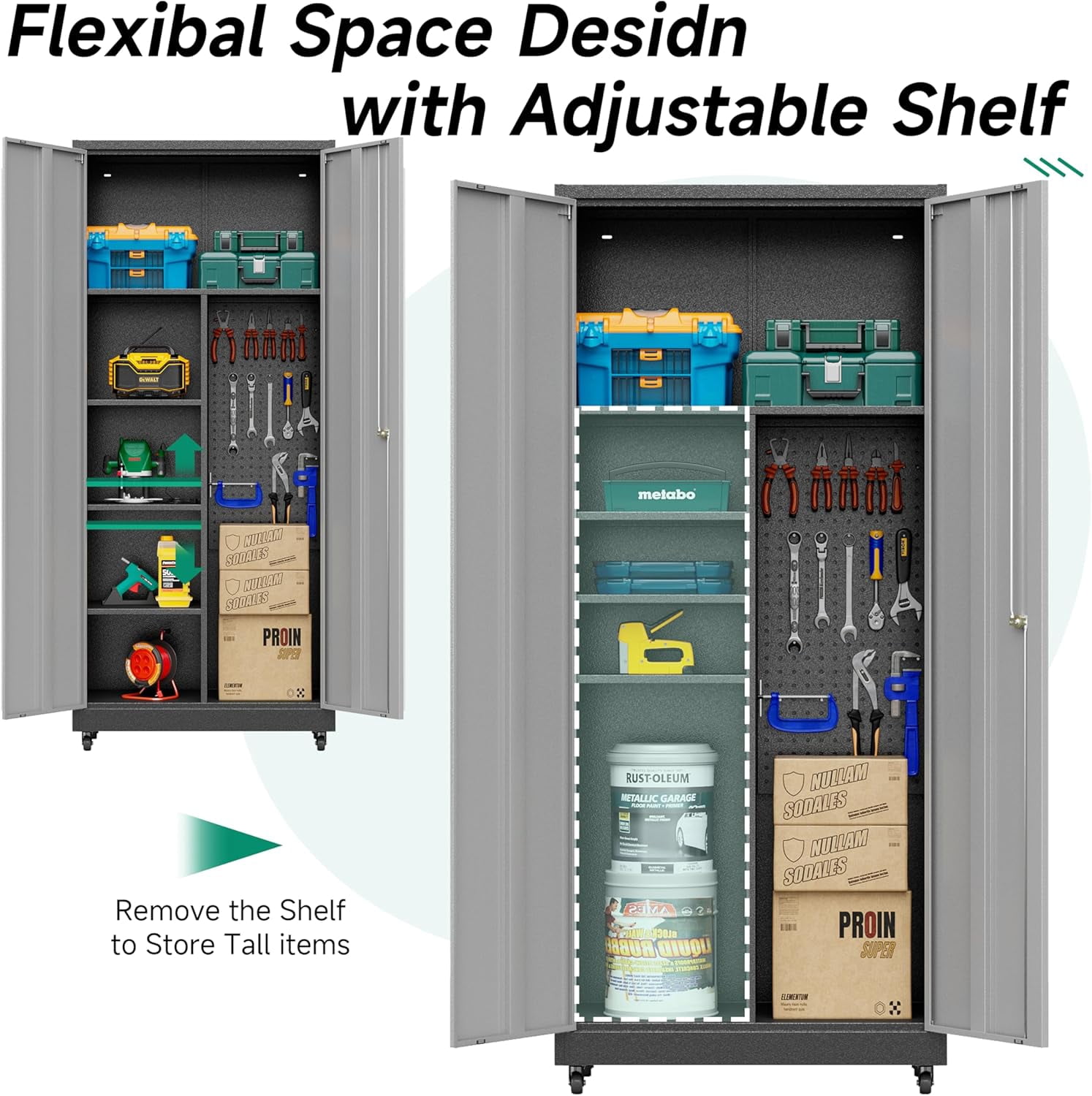 Kooyon Metal Garage Storage Cabinet with Locking Doors and Adjustable Shelves (Black, 72 in H x 36 in W x 18 in D) dq2e3