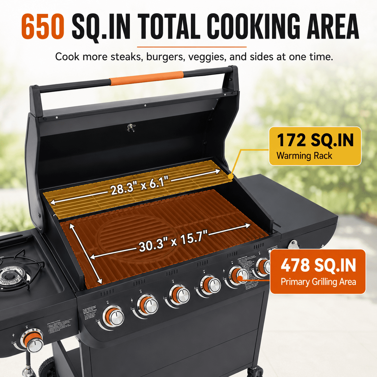 Seizeen 4 Burner Propane Gas Grill with Side Burner, Outdoor Stainless Steel BBQ Grill (Black, 46790 BTU) eavsv