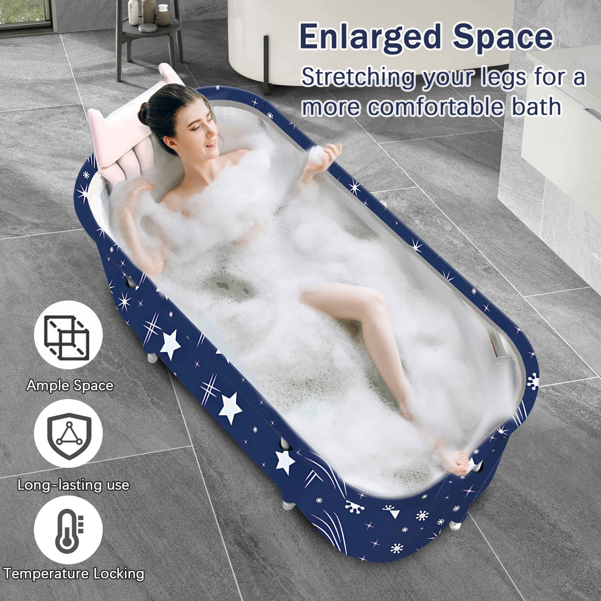 Beuway Portable Foldable Bathtub for Adults and Kids, Large Freestanding Spa Tub for Hot or Ice Bath (Blue, 47 in) qzgzc