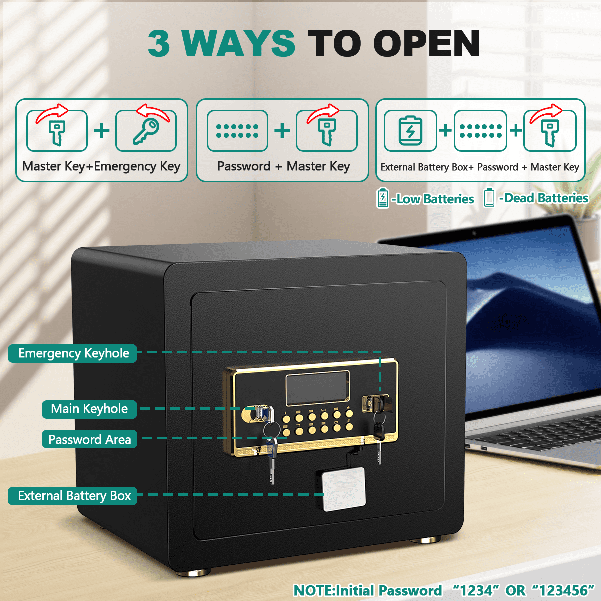 RYCUZO Home Security Safe Box with Digital Keypad and Adjustable Shelf (Black, 1.5 cu ft) e6jtl - Image 9