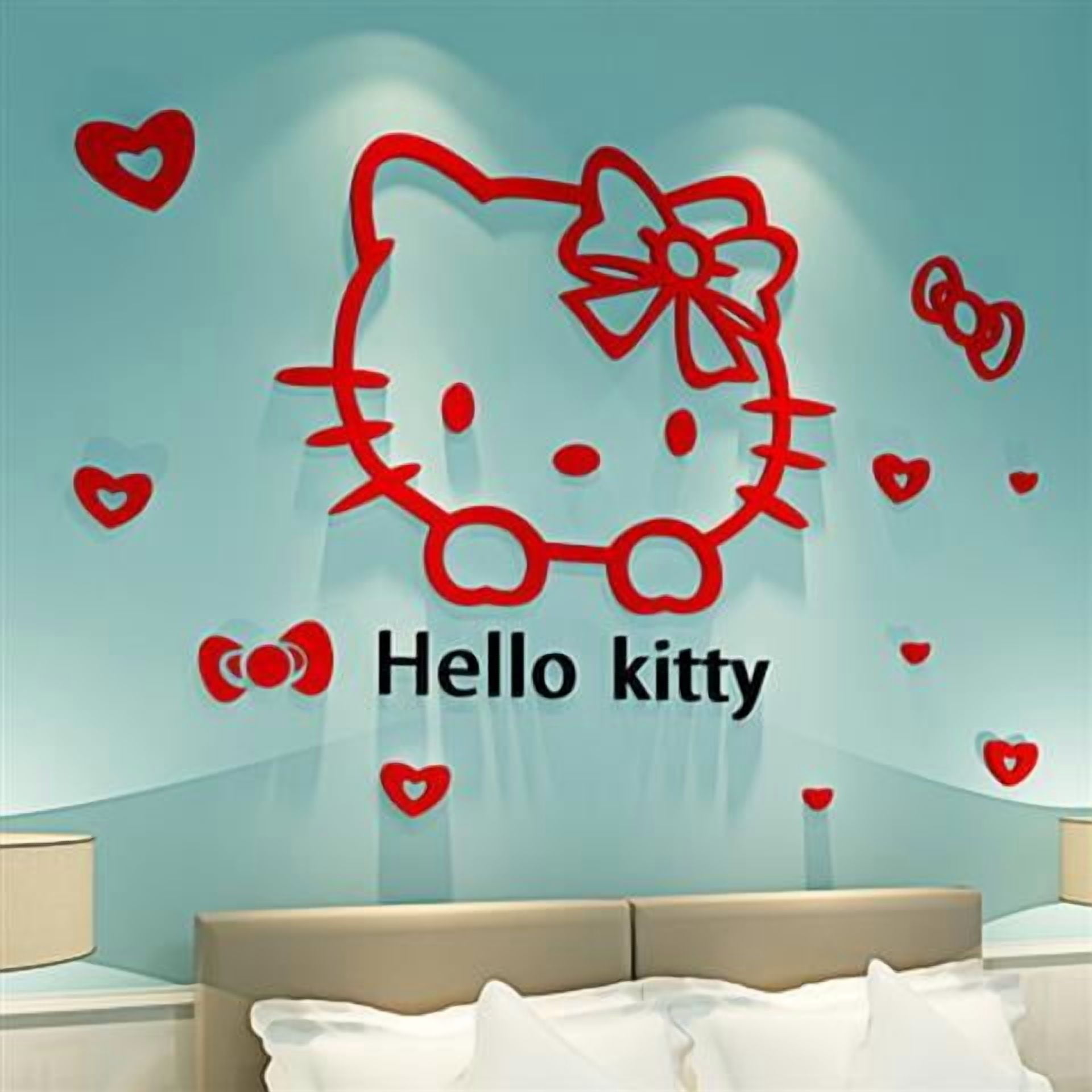 LELE Hello Kitty 3D Wall Decals Cartoon Bedroom Decor (Pink, 12 in x 12 in) k3qjn