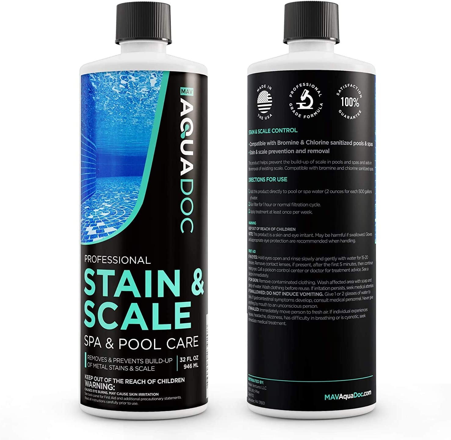 AquaDoc Spa Stain and Scale Control for Hot Tubs, Professional Metal Remover and Water Softener (32 oz) tevro