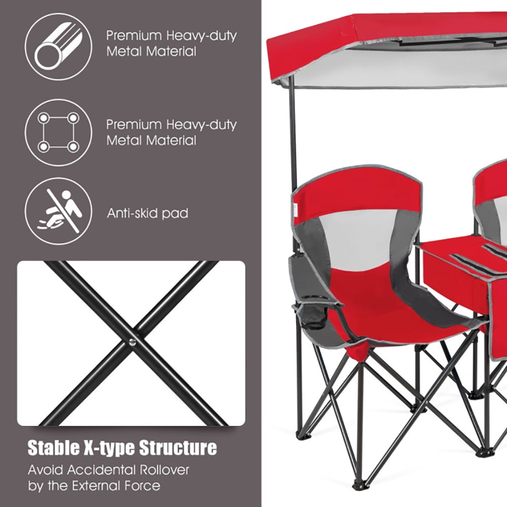 Kadyn Portable Folding Camping Canopy Chair with Cooler Bag and Cup Holders (Red, 265 lb Capacity) 3l5zz