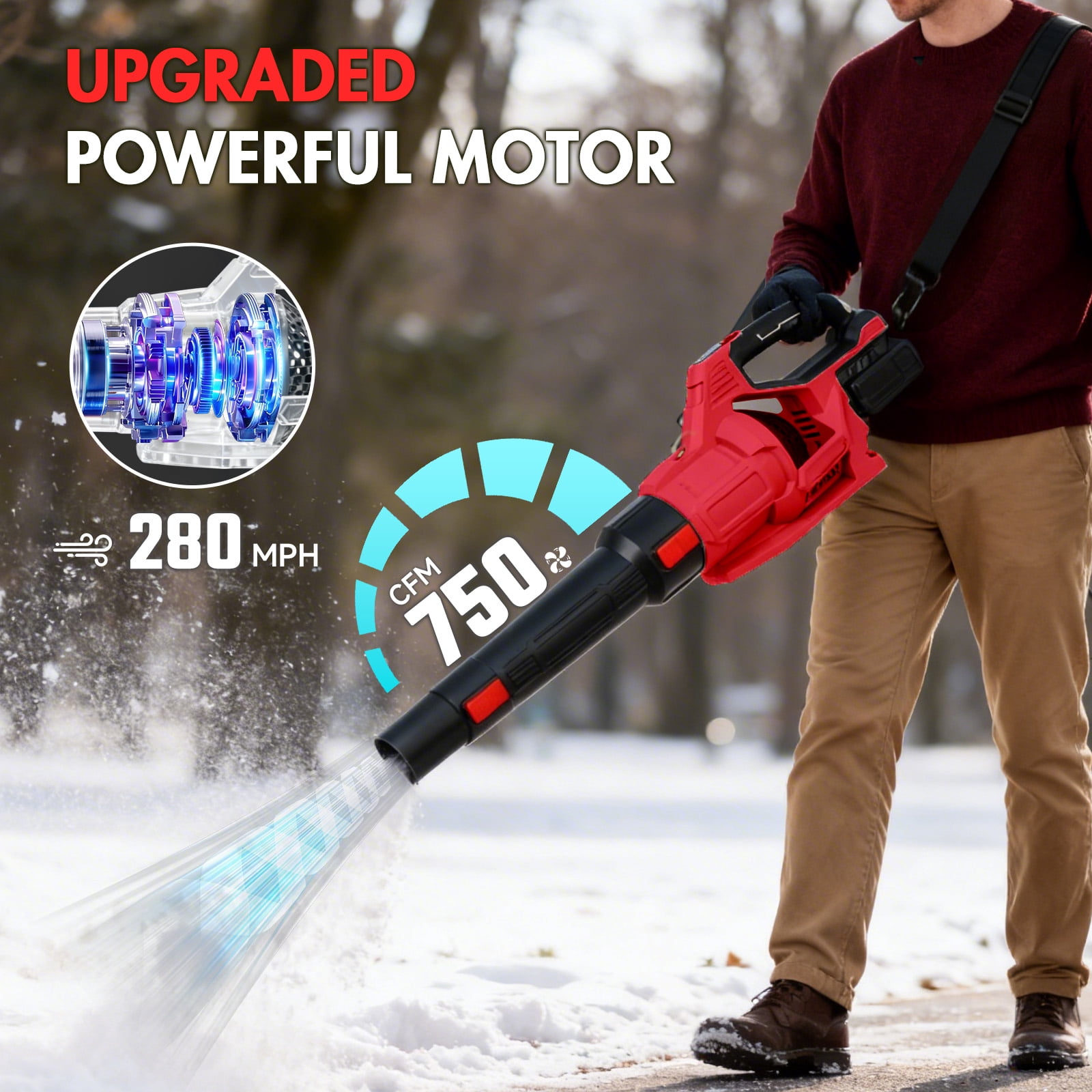 CATGOOD 21V Cordless Leaf Blower 750CFM 280MPH (3-Speed, 2x 4.0Ah Batteries) 3w8y4