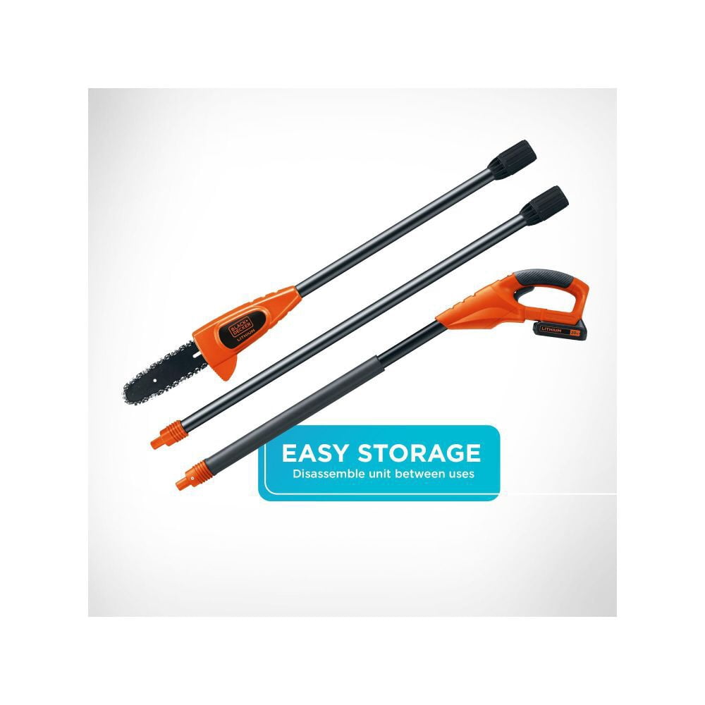 BLACK+DECKER 20V MAX Cordless Pole Saw with Extension Handle (Black, 8 in. Bar) g8bcq