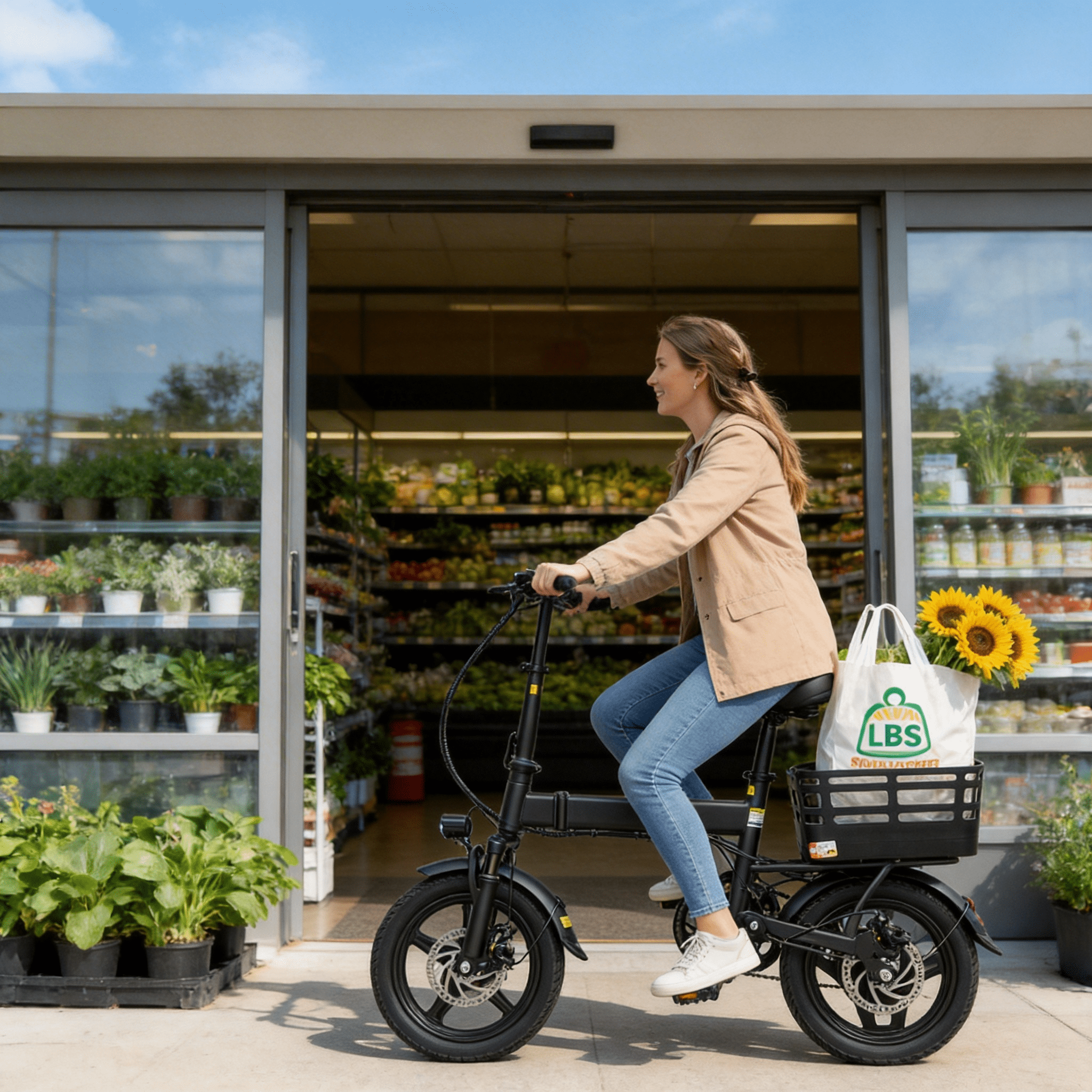 XLNEFNZ Folding Electric Bike, 500W Motor 20MPH E-Bike with Rear Basket and Dual Suspension (14 in Wheel, Black) zshoj