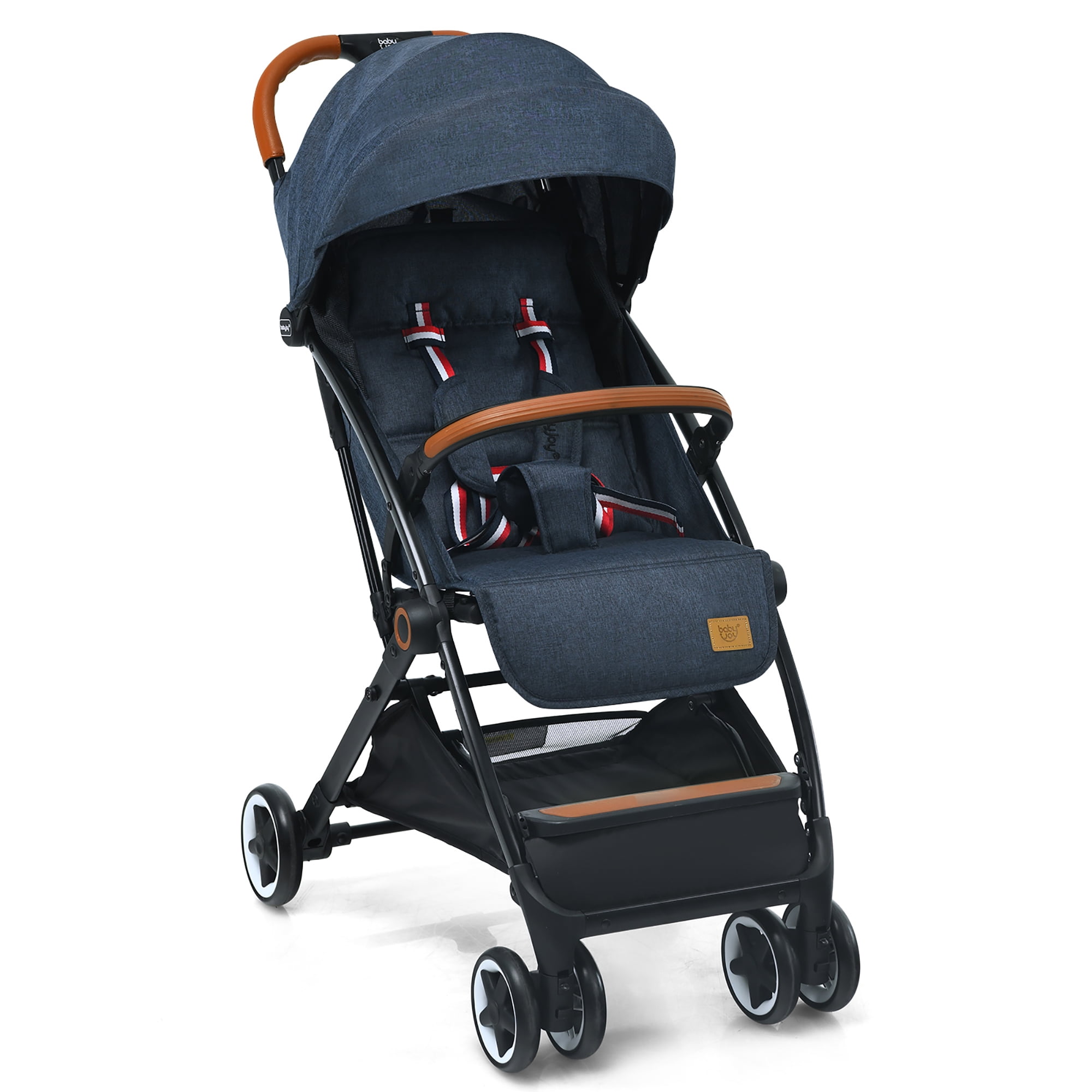Costway Lightweight Baby Stroller with Adjustable Canopy and Storage Basket (Blue, 15 lb) epv4n