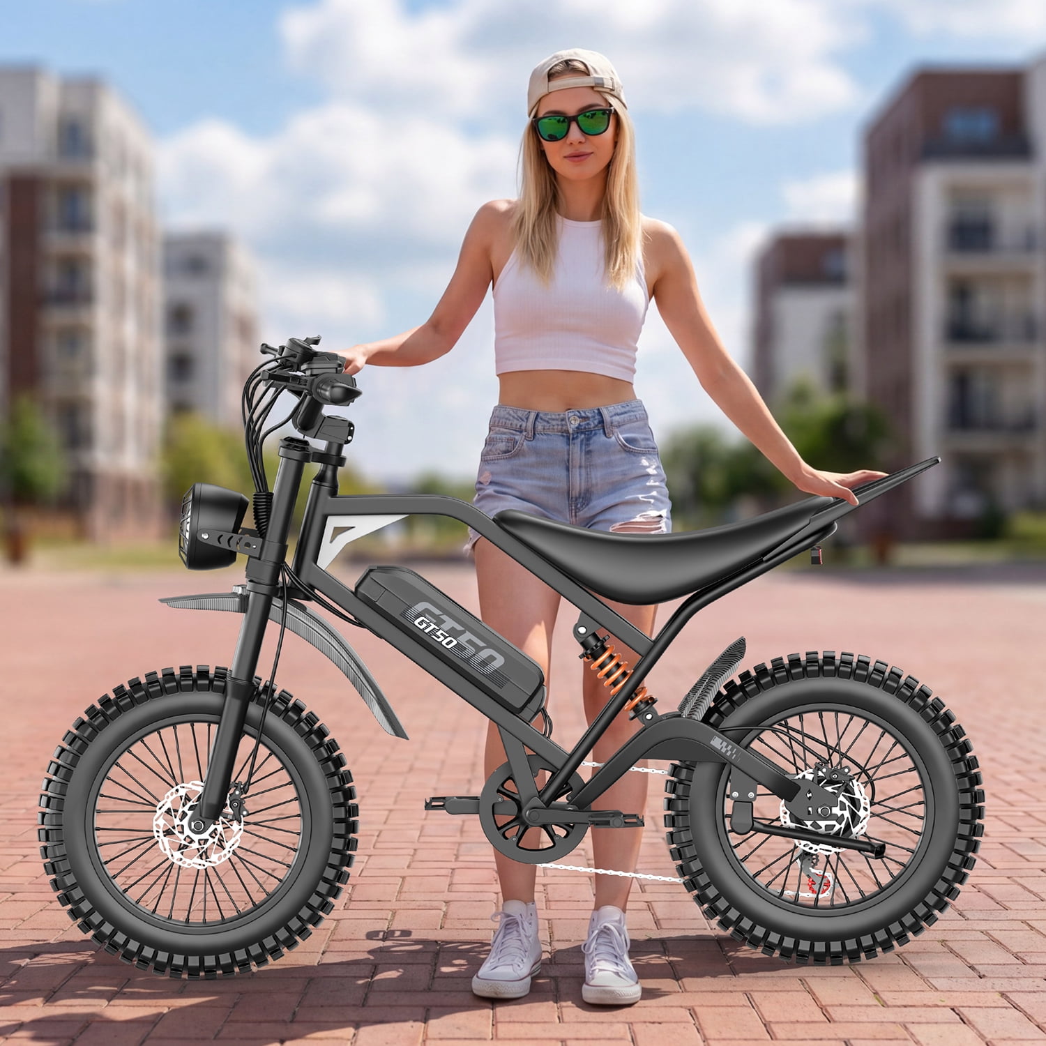 GWEIT Electric Mountain Bike for Adults, 2500W Peak Motor, 20 in Fat Tire E-Bike, Dual Suspension, 48V 25Ah Battery (Black, 20 in) njnt4