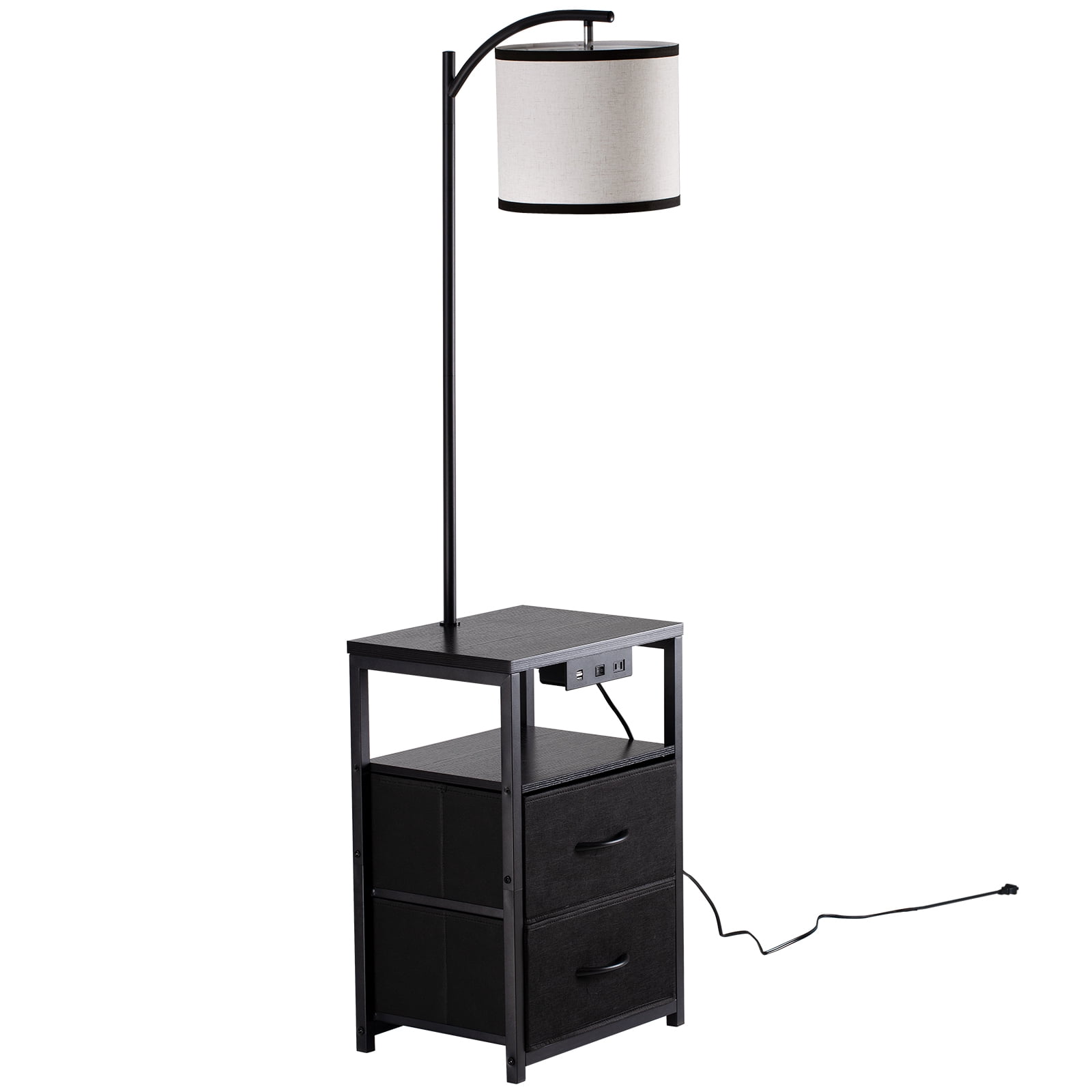 SUNMORY Floor Lamp with Side Table and 2 Drawers, Charging Station with USB Ports and Outlet, LED Bulb Included (Black) o1fik