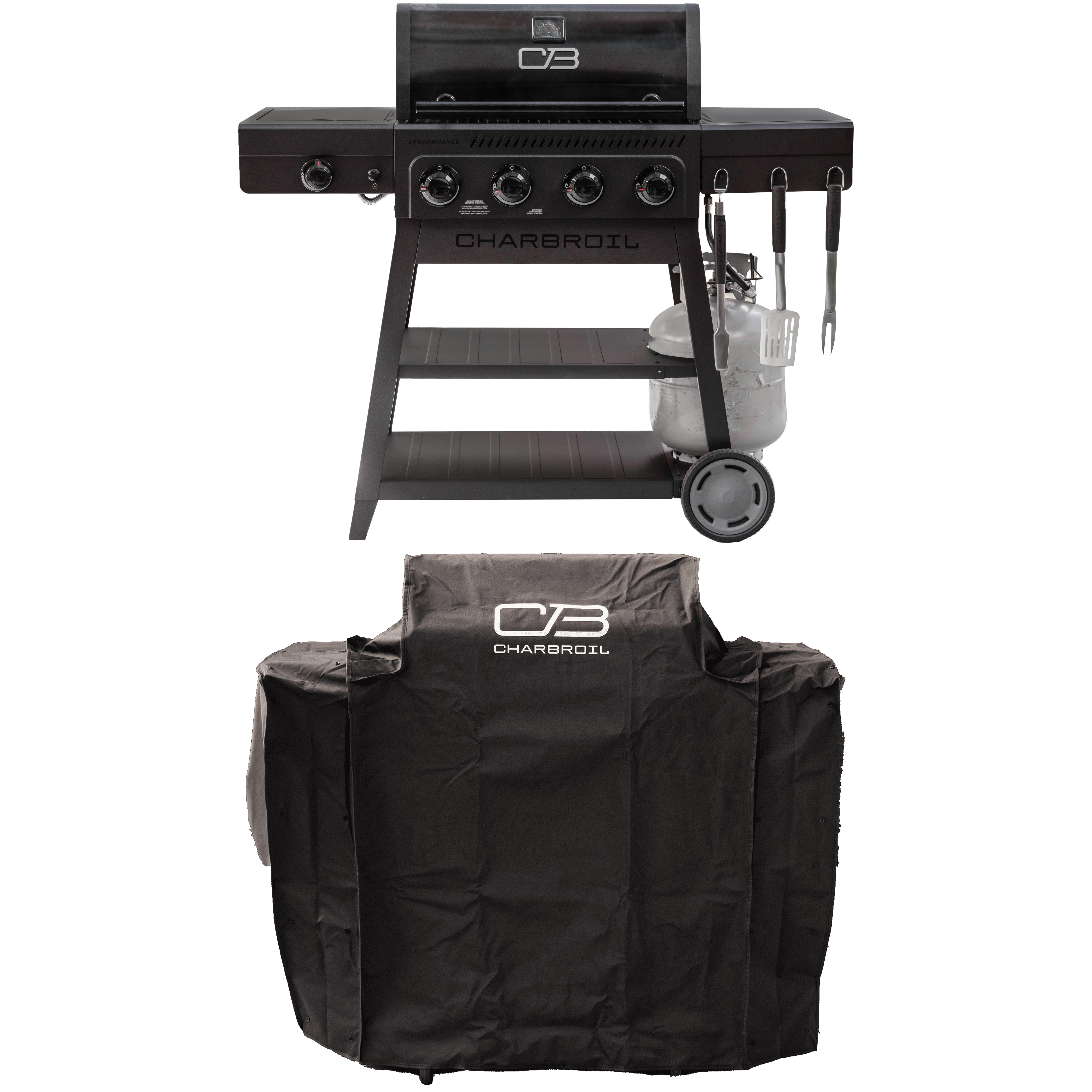 Charbroil FlavorMax Gas Grill with Warming Rack and Side Burner (Black, 435 sq in) e3x8q