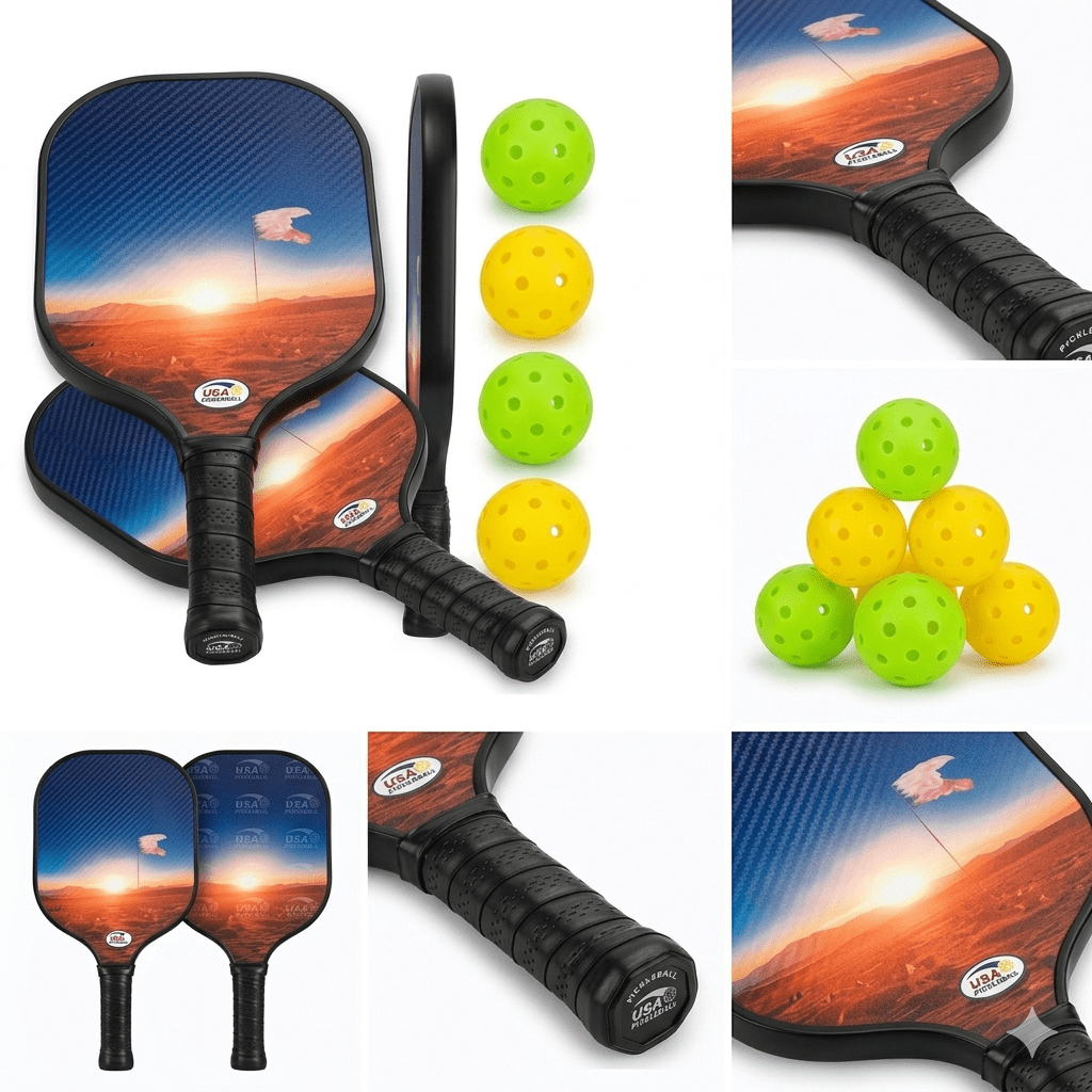 ChrGoGo Carbon Fiber Pickleball Set, Professional Lightweight Paddles with 4 Balls (Desert Sunset, 4.57 in Grip) reyem