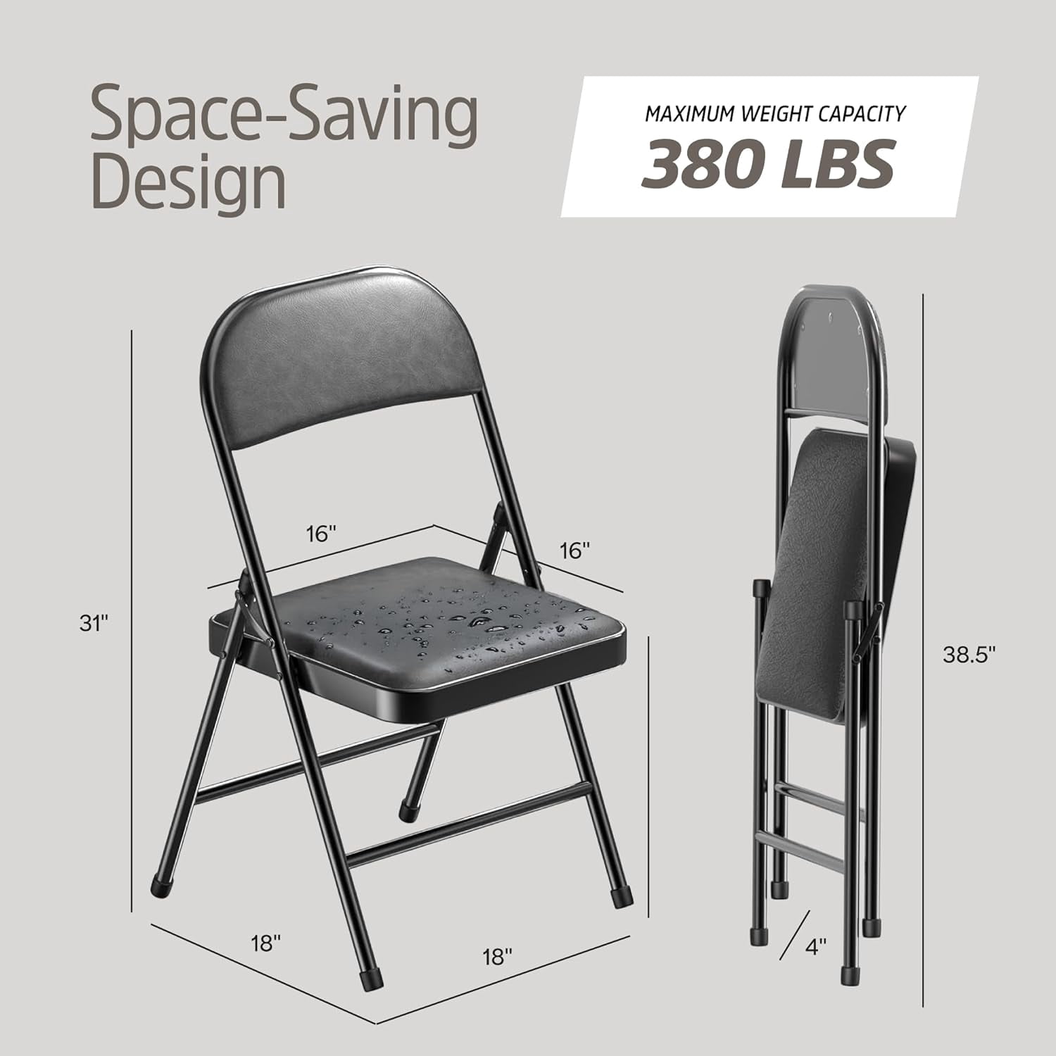 JIANYI Padded Folding Chairs with Cushioned Seat and Backrest, Heavy-Duty Steel Frame (Black, 4 Pack) 0e6nv