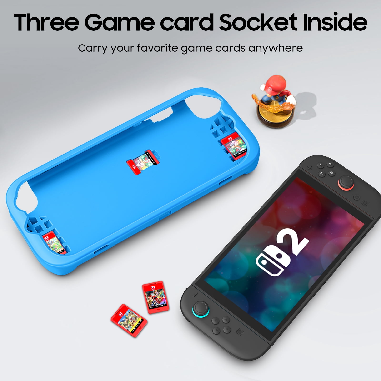 Fintie Protective Case for Nintendo Switch 2 (2025), Ergonomic Silicone Grip Cover with Game Card Slots (Blue) c96kt