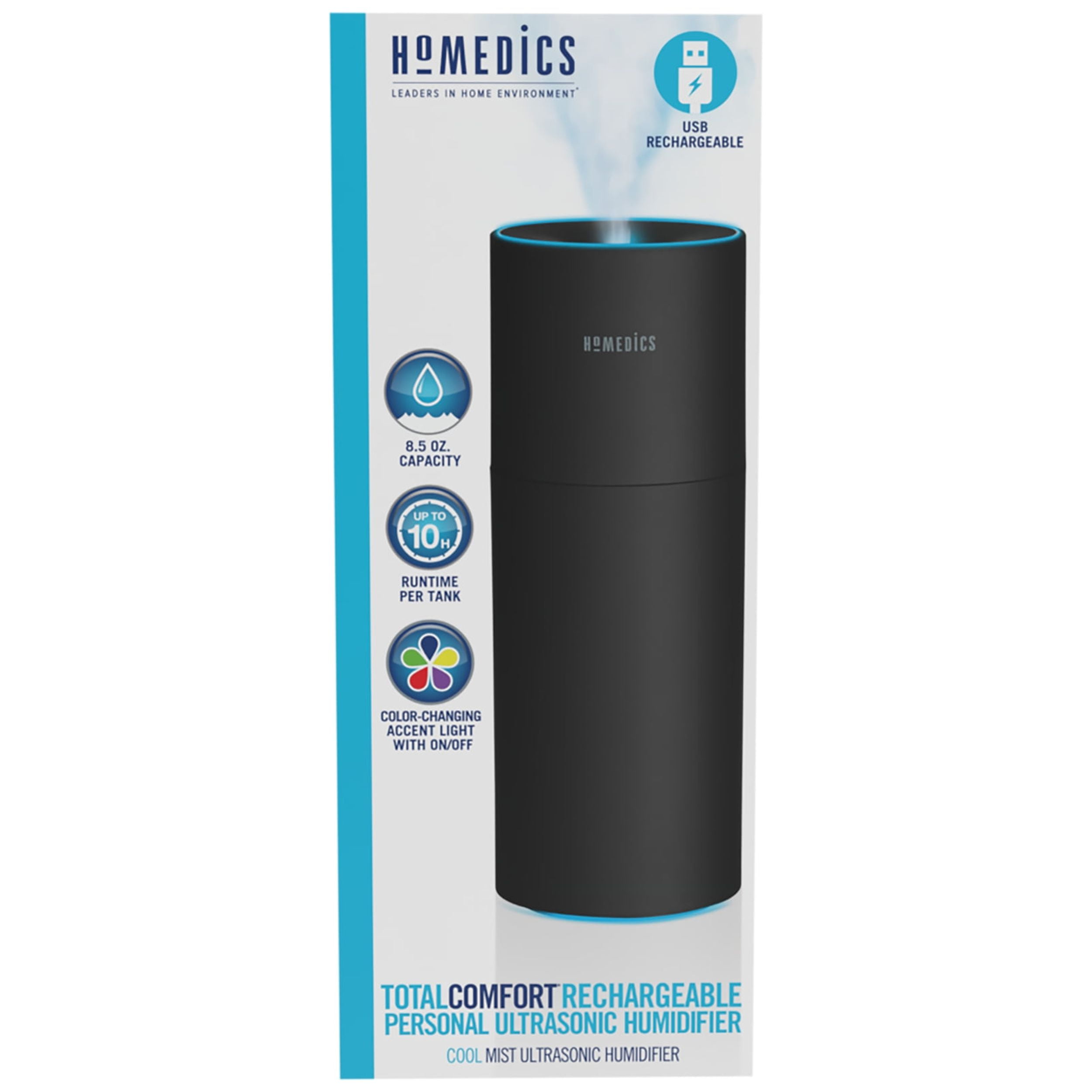Homedics Portable Ultrasonic Humidifier, Cordless Desktop Cool Mist for Travel and Office (Black, 8.5 fl oz) 6rc2i