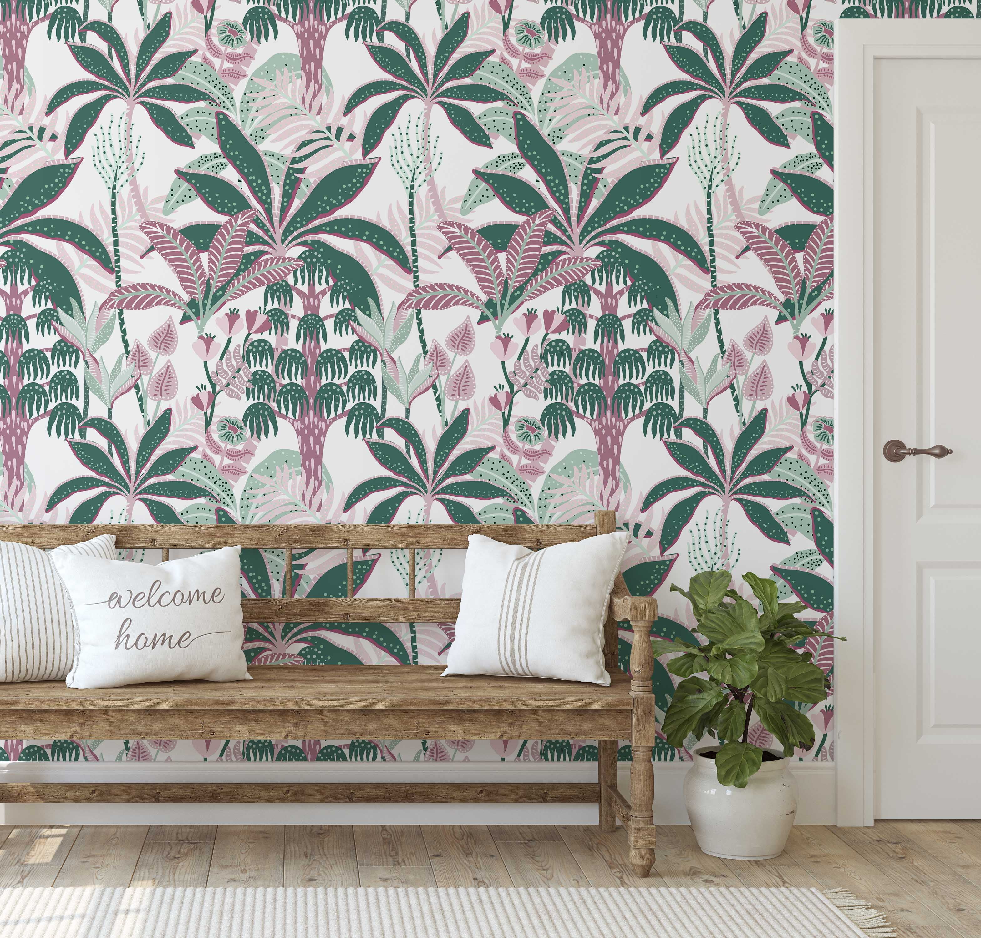 S4Sassy Tropical Banana Tree Peel and Stick Wallpaper, Removable Vinyl Wall Mural for Home Decor (Green, 25 in x 120 in) axl9n