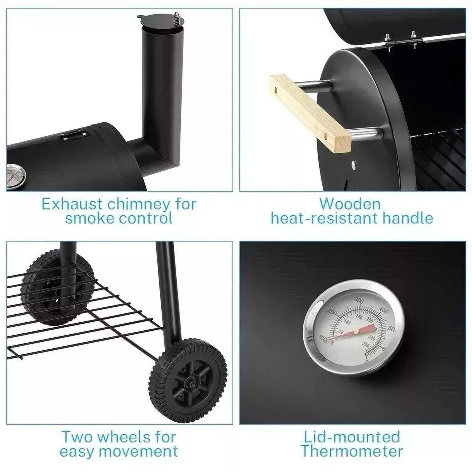 Bitiwend Charcoal Grill with Offset Smoker, Outdoor BBQ Grill with Side Table and Temperature Gauge (Black) zn2hj