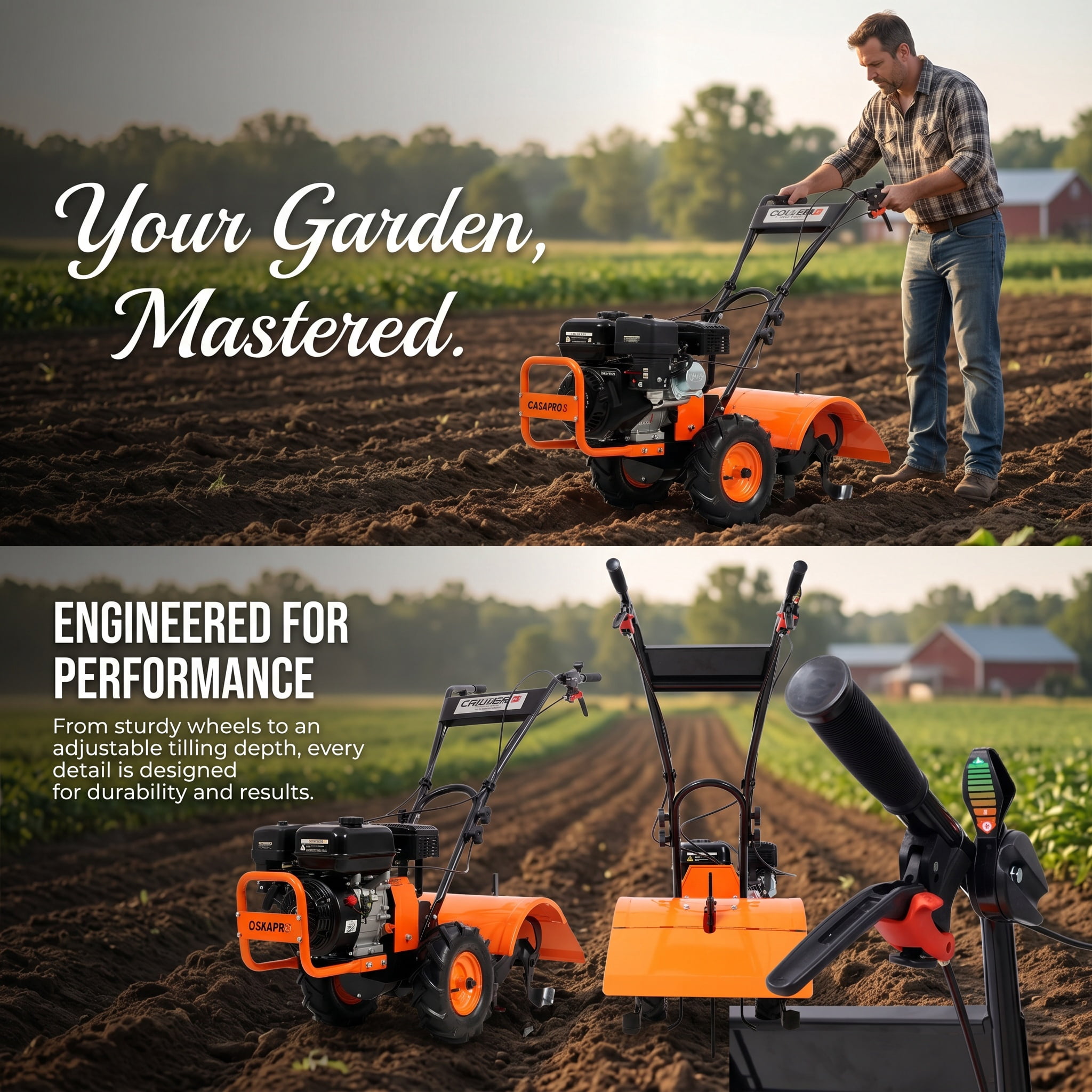 Lumhome Rear Tine Tiller, 7HP 212CC Gas Garden Cultivator, Heavy Duty Rototiller with 20 in Tilling Width (20 in x 8 in) bzmbc