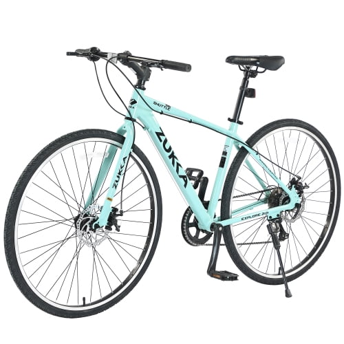 Aezusy 7-Speed Hybrid Road Bike, Lightweight Aluminum Alloy Frame, 700C Wheels (Green, Fits Riders 5'3"-5'8") 8m90f