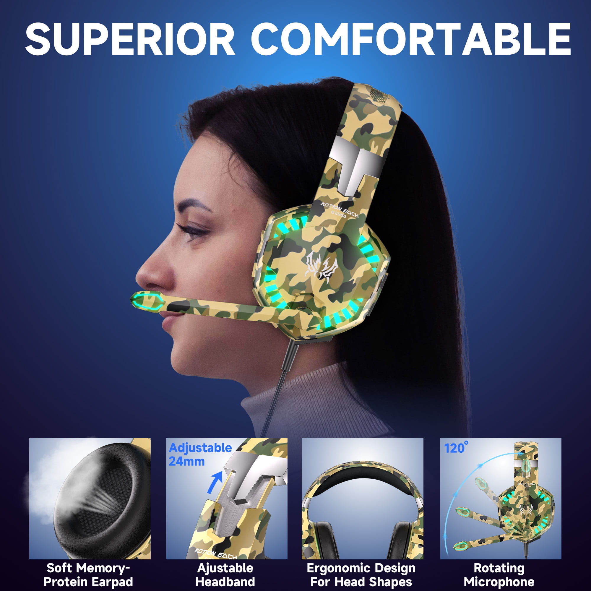 UHM Gaming Headset with Noise-Canceling Microphone and 7.1 Surround Sound (Yellow, 1 Unit) 51z48