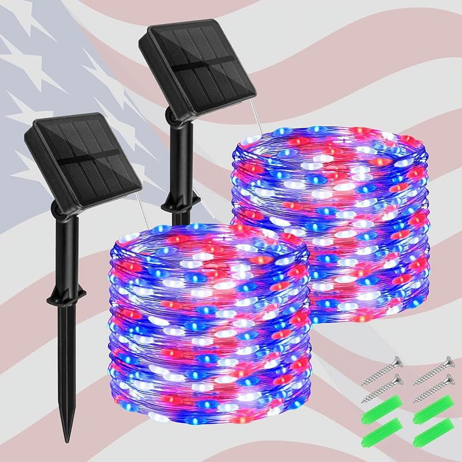Generic Solar Fairy Lights Patriotic Red White and Blue Outdoor Waterproof LED String Lights (Multi-Color, 39.4 ft) semjh