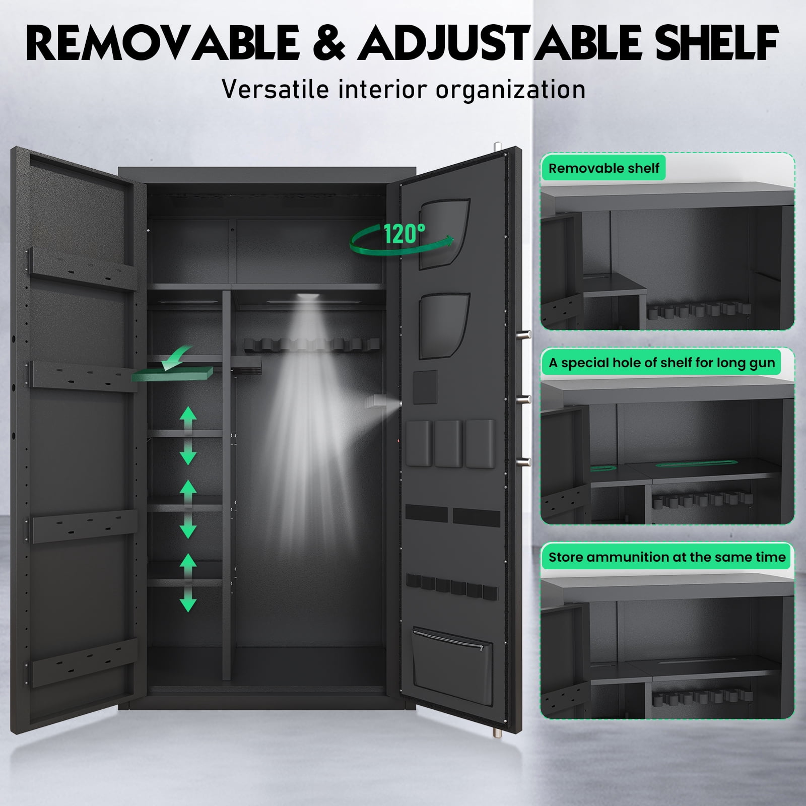 Omethey Large Digital Gun Safe for Home Security, Heavy-Duty Steel Cabinet with LCD Keypad & Adjustable Shelves (Black, 50 in) iqm9d