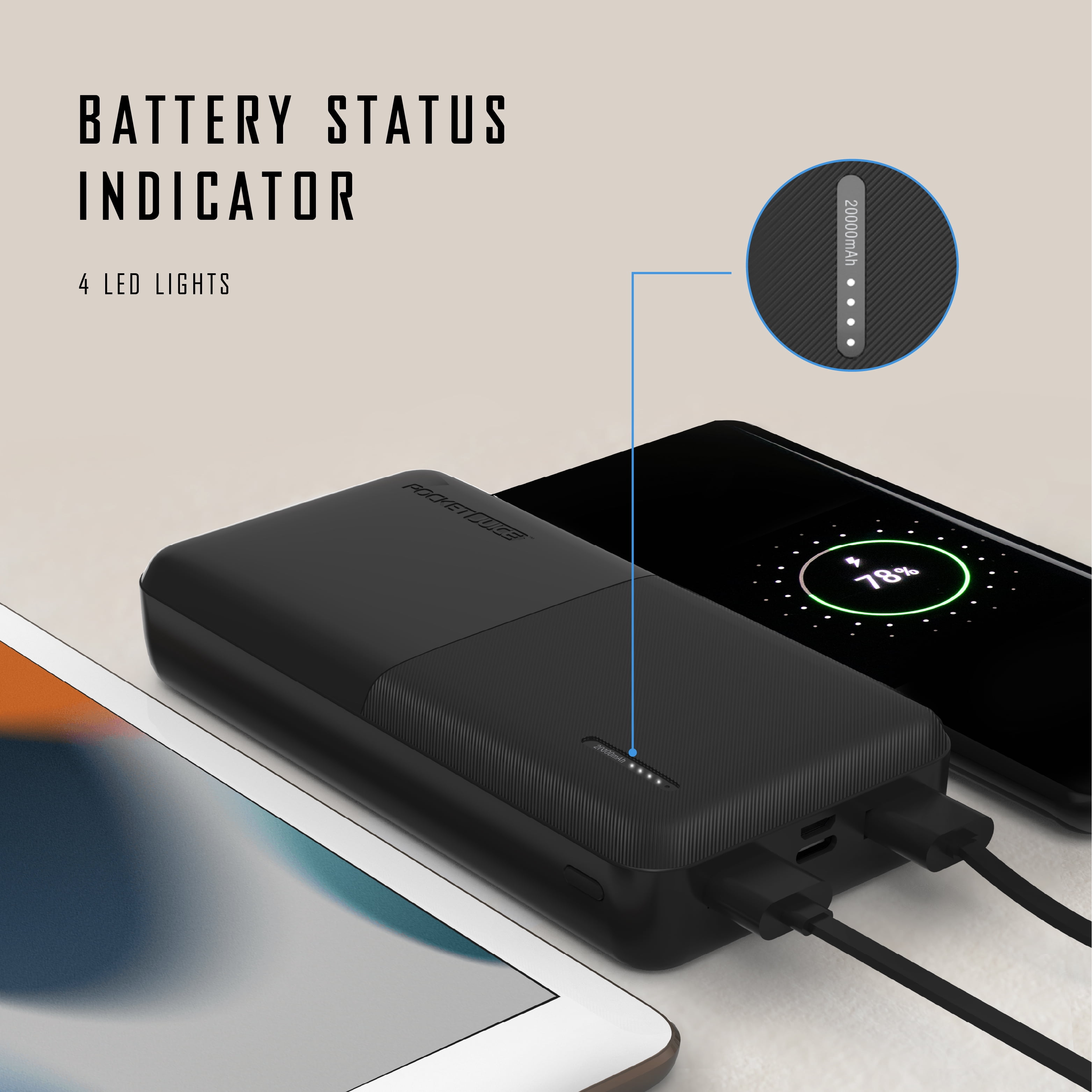 Pocket Juice Slim Pro Portable Power Bank, 20,000mAh Dual USB Charger (Black, 5.5 x 2.75 x 1 in) 6xrv2