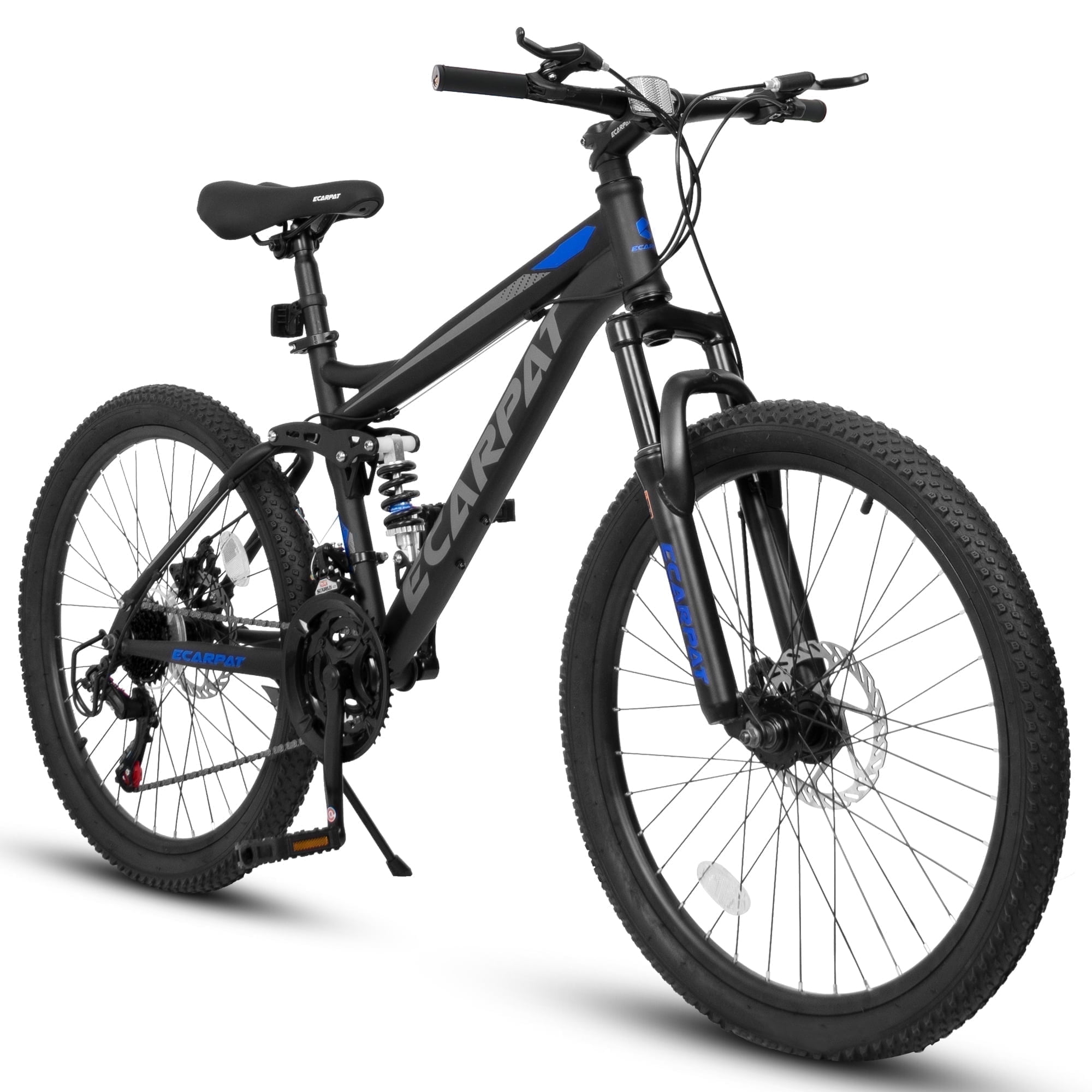 Ecarpat 26 Inch Mountain Bike, 21-Speed Dual Disc Brake MTB with Front and Rear Suspension (Black, 26 in) egrgr