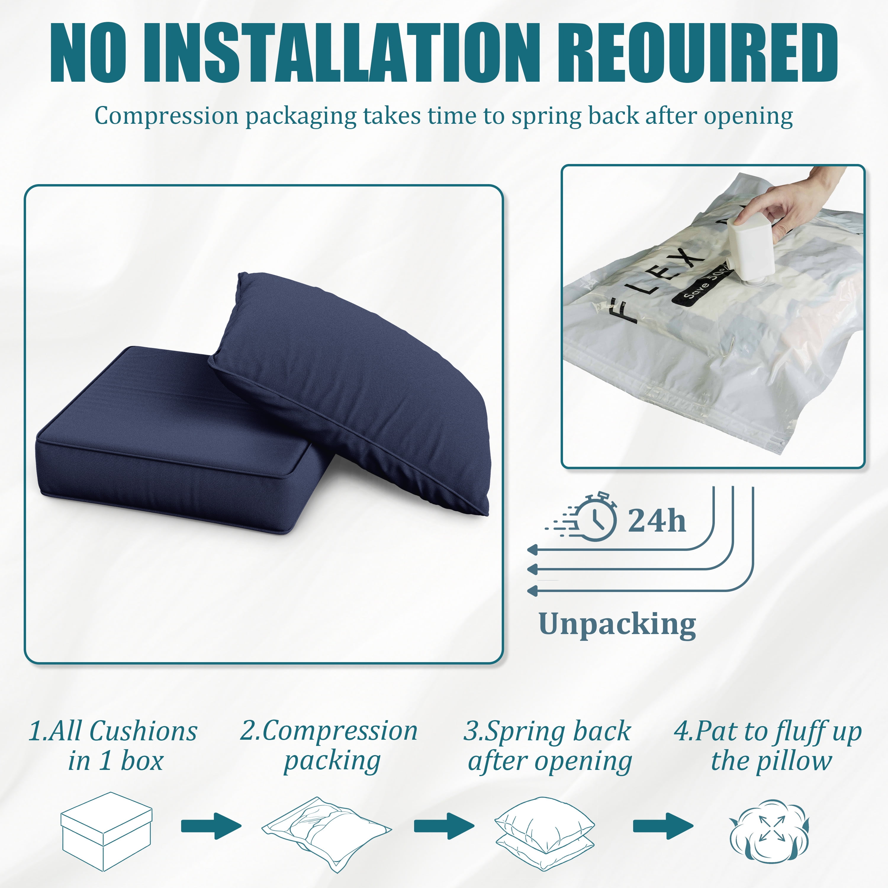 Kimunuk Outdoor Deep Seat Cushion Set, Patio Furniture Replacement Cushions for Sofa Couch (Navy, 24 in x 24 in x 6.5 in) wf78i