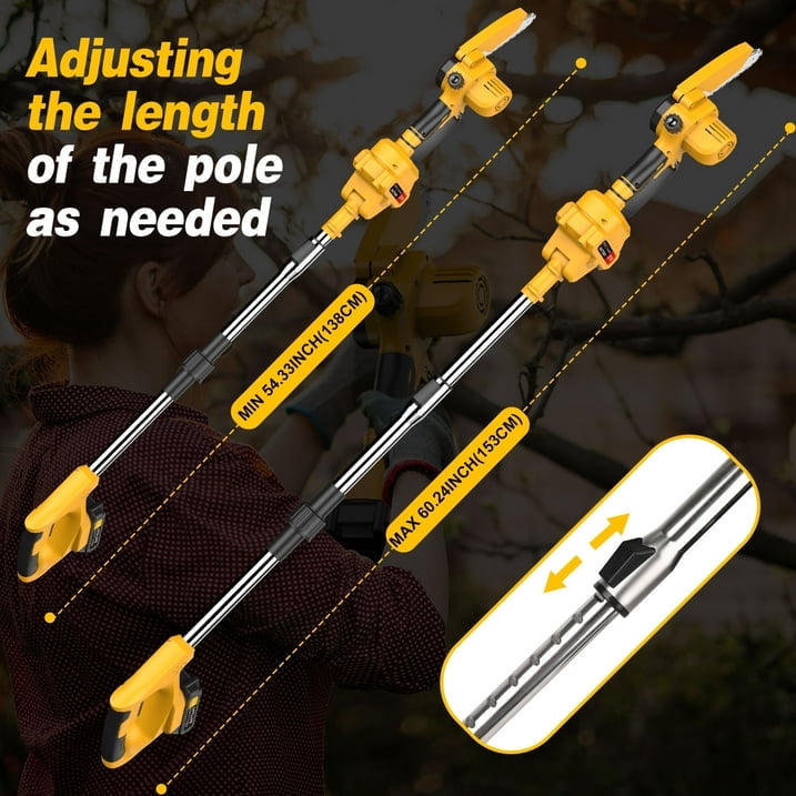Yannovus 8-Inch Electric Pole Saw with 2 Batteries, 2-in-1 Cordless Chainsaw with 5.4 ft Extension Pole (Yellow, 8 in) vbusx