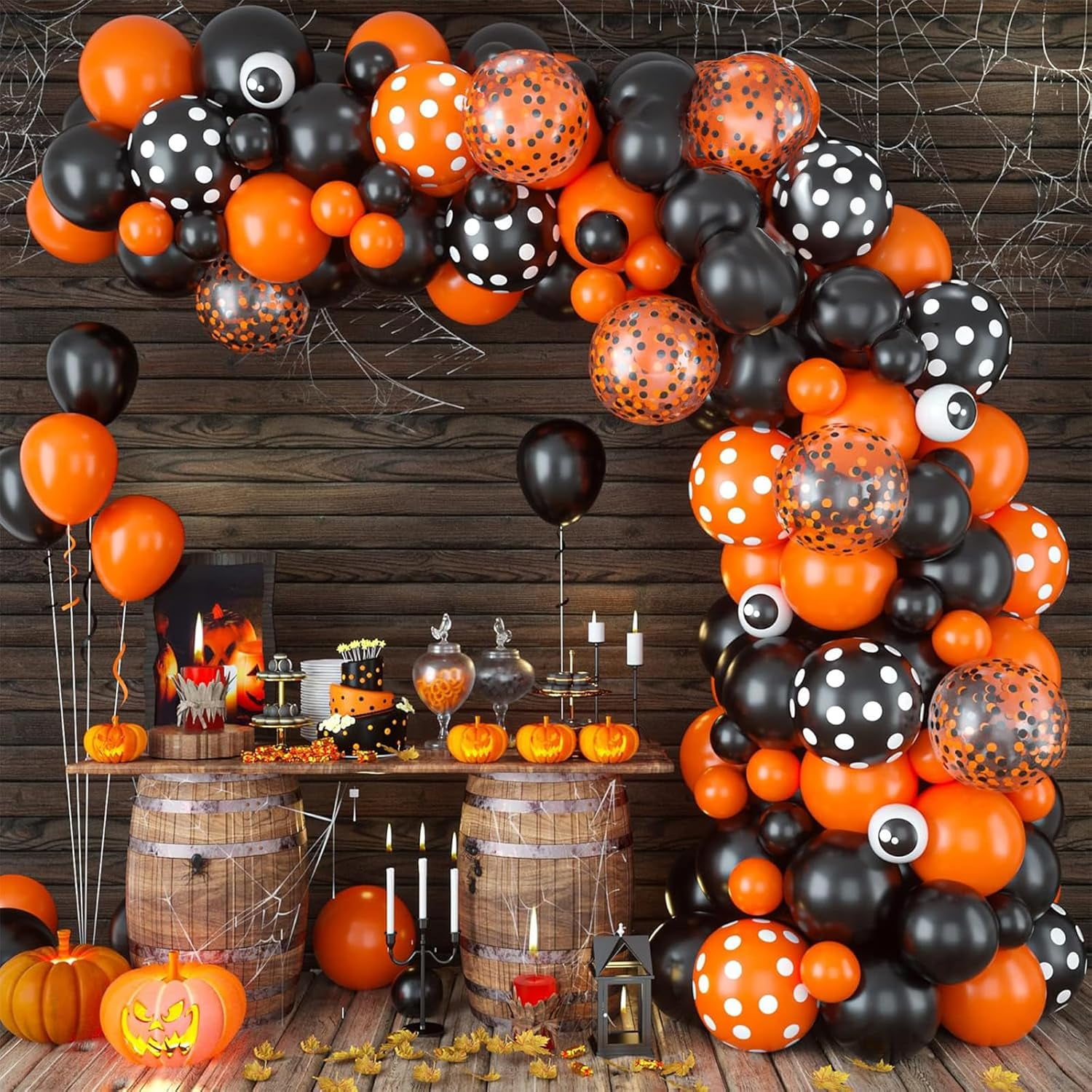 XIHAMA Halloween Balloon Garland Arch Kit, Spooky Party Decorations with Spider Foil Balloons (Black and Orange, 88-Piece Set) qbxt3