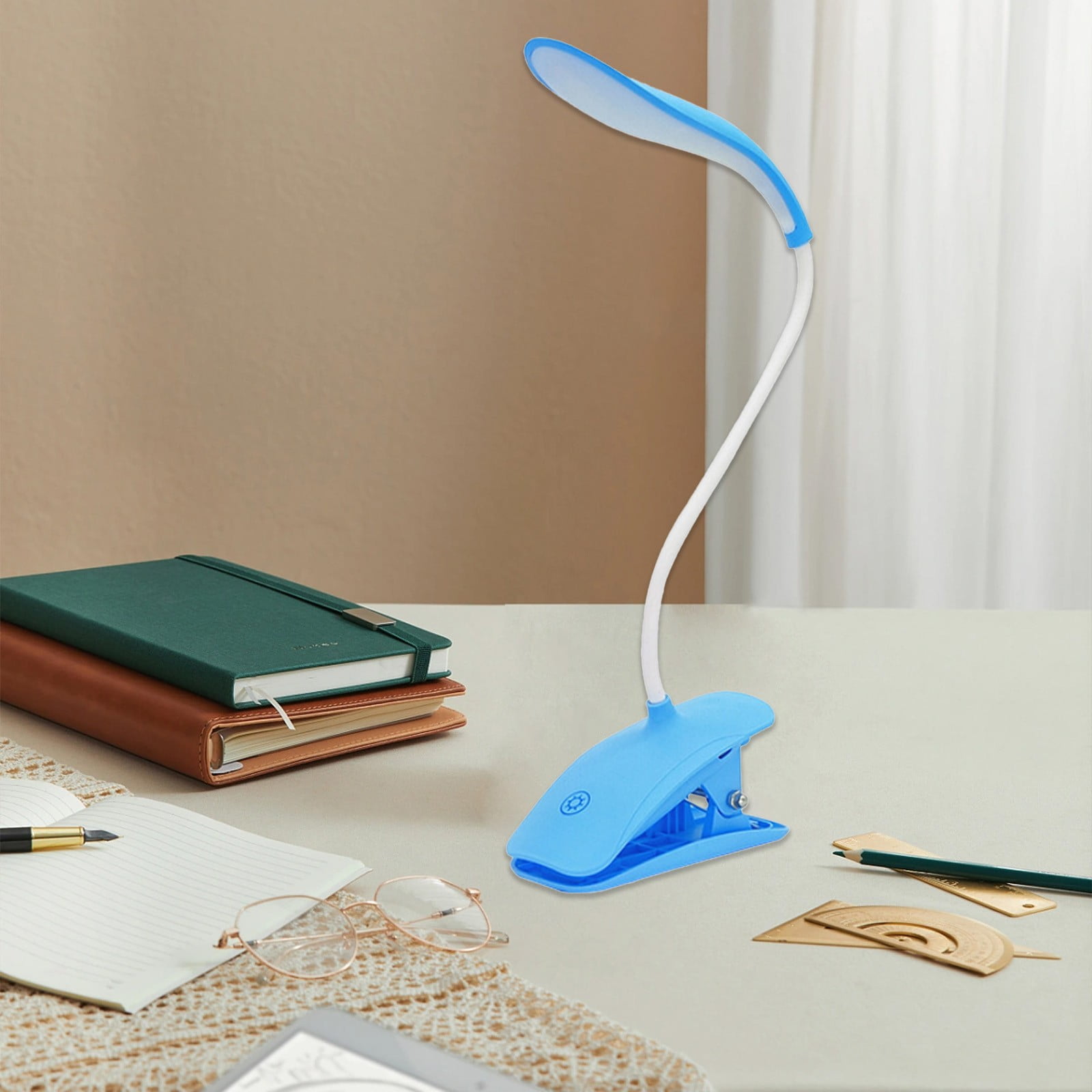 Tuvgenk LED Desk Lamp Eye-Friendly Dimmable Reading Light with Flexible Gooseneck (Blue, 5.9 in x 3.9 in x 2.6 in) buzkt