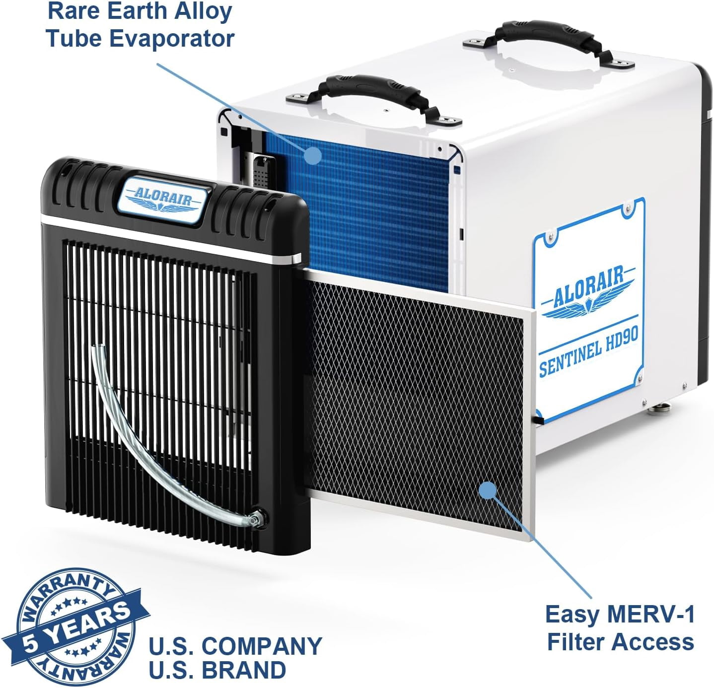 AlorAir Commercial Dehumidifier for Basement and Crawl Space, High-Capacity Moisture Removal (White, 90 PPD) w58nm