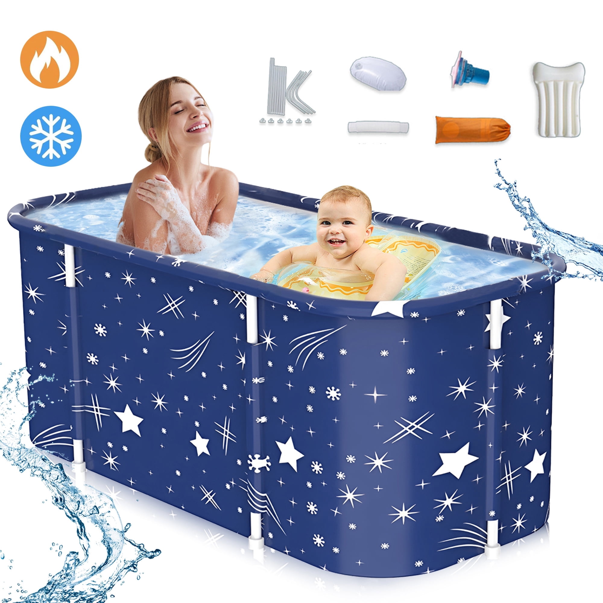 Beuway Portable Foldable Bathtub for Adults and Kids, Large Freestanding Spa Tub for Hot or Ice Bath (Blue, 47 in) qzgzc